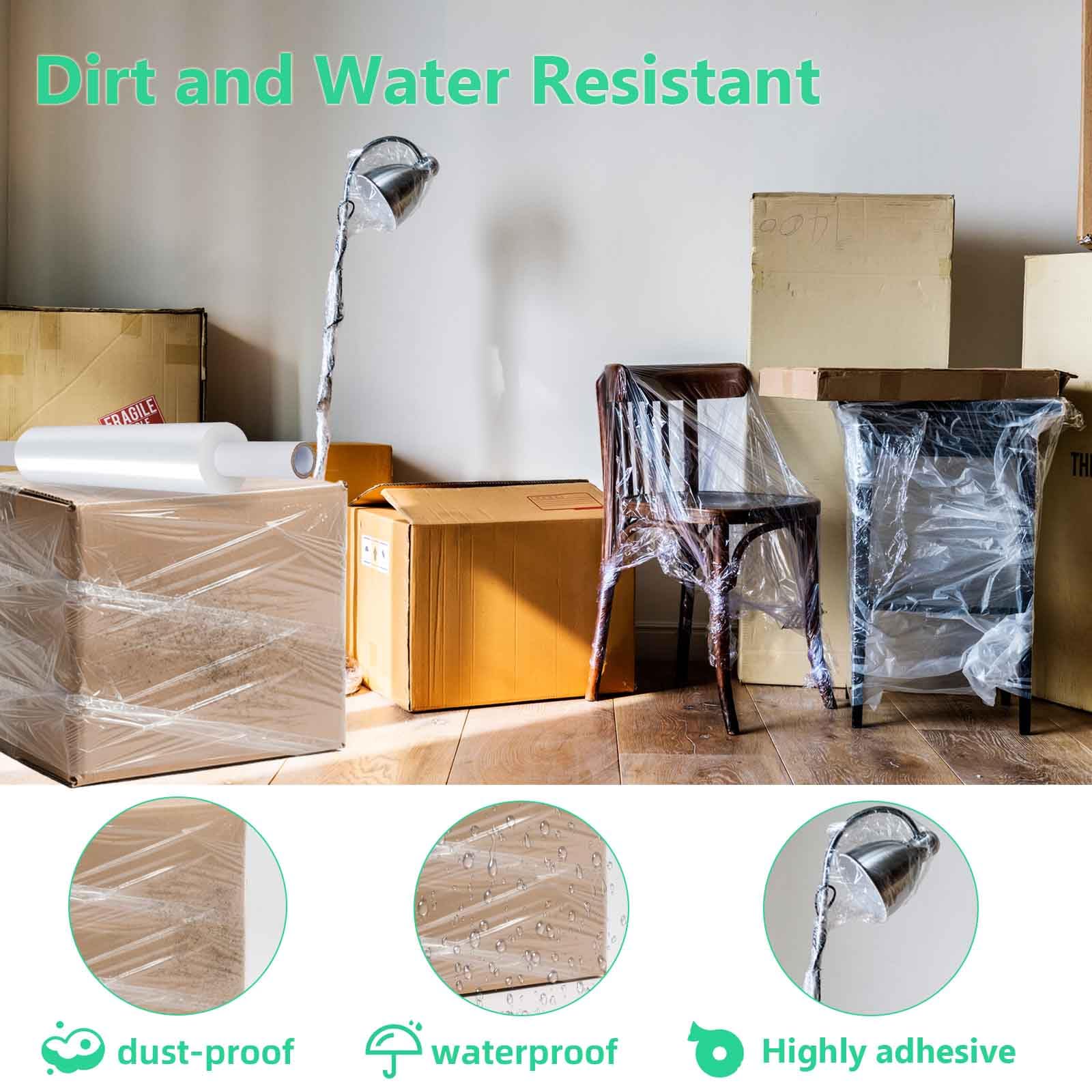 Stretch wrap roll with Handles 15" X 1200 Feet, Stretch Wrap Industrial Strength, Shrink Wrap Packing Moving Suppliers 60 Gauge Plastic Wrap for Pallet Wrapping Shipping and Surface Protection