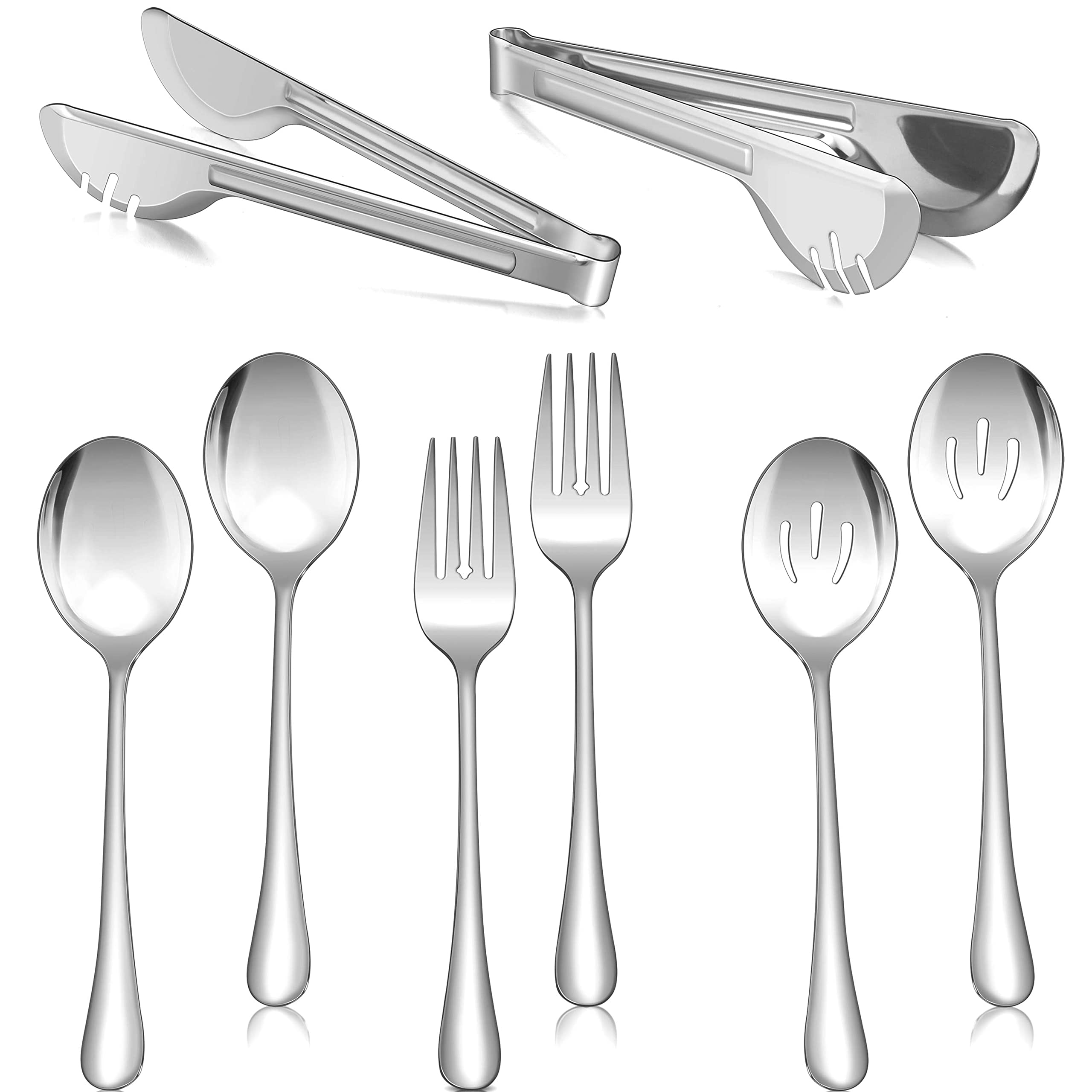Herogo 8-Piece Stainless Steel Serving Utensils Set, 8.7 Inch Spoons, Forks, Tongs for Catering, Dishwasher Safe