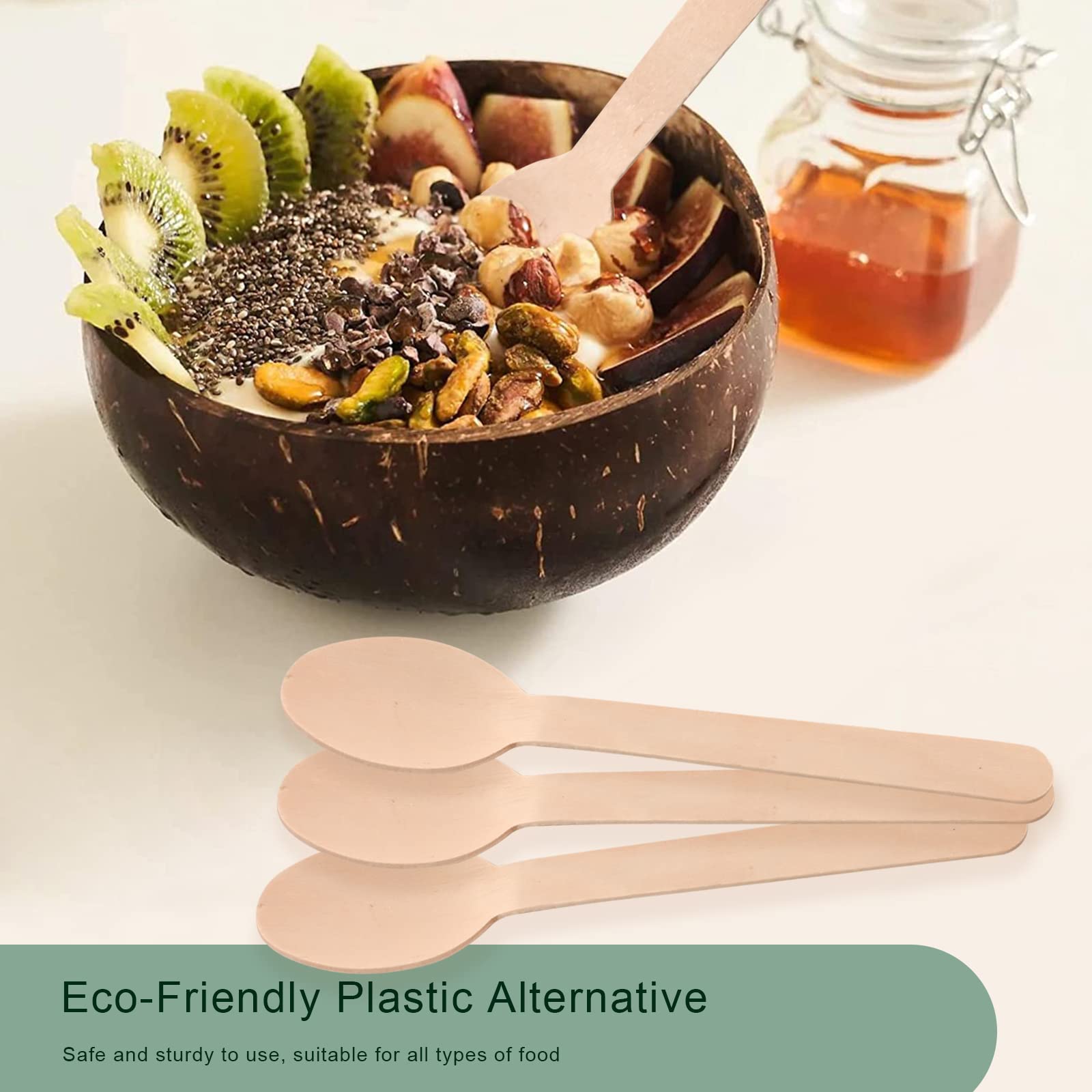 Disposable Wooden Spoons for Eating - 300Pcs Natural Wooden Spoons Disposable, Biodegradable and Compostable Wooden Cutlery for Dining, Ice Cream Dessert Spoons