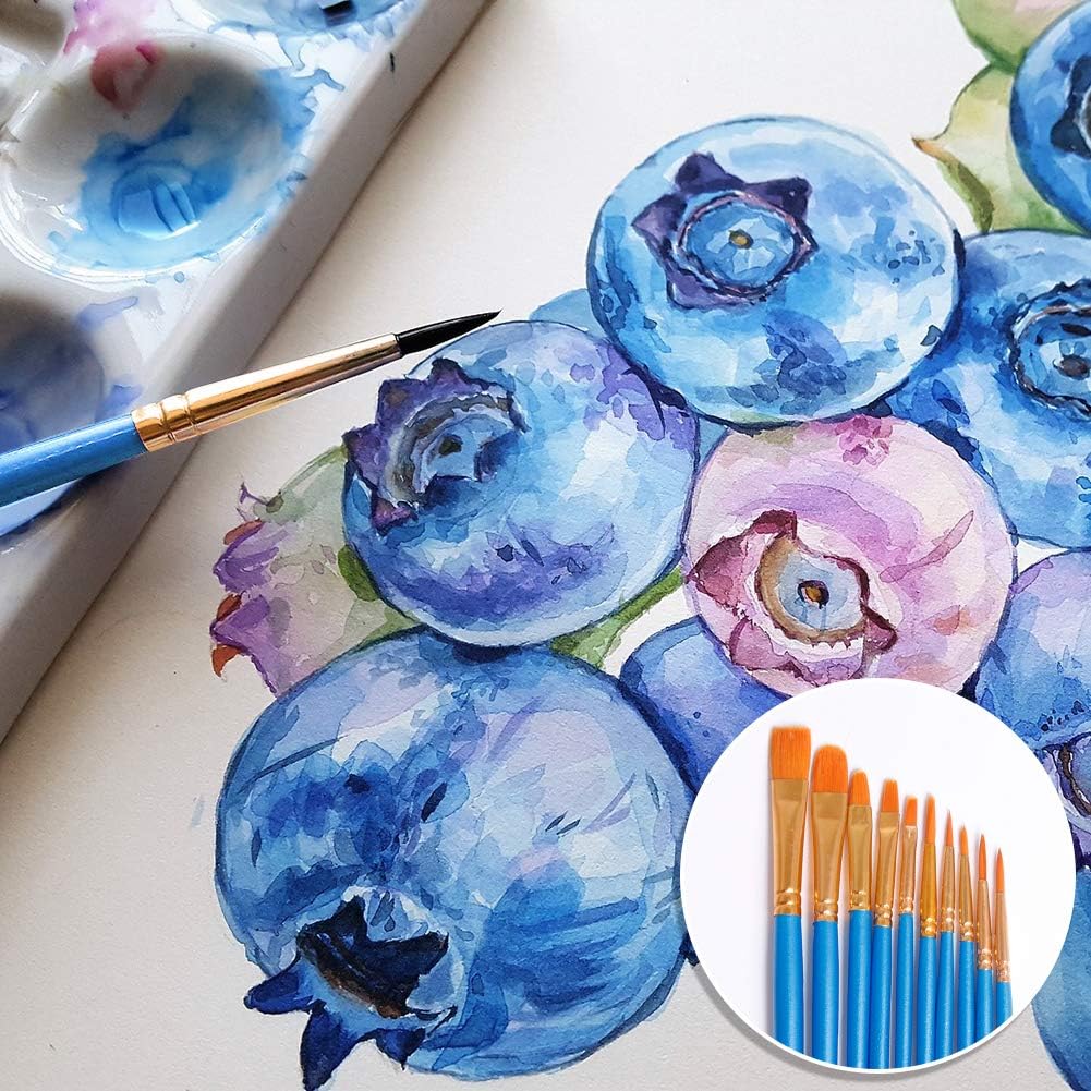 Acrylic Paint Brush Set,9 Packs / 90 pcs Nylon Hair Brushes for All Purpose Oil Watercolor Painting，Miniature Detail Painting Artist Professional Painting Kits