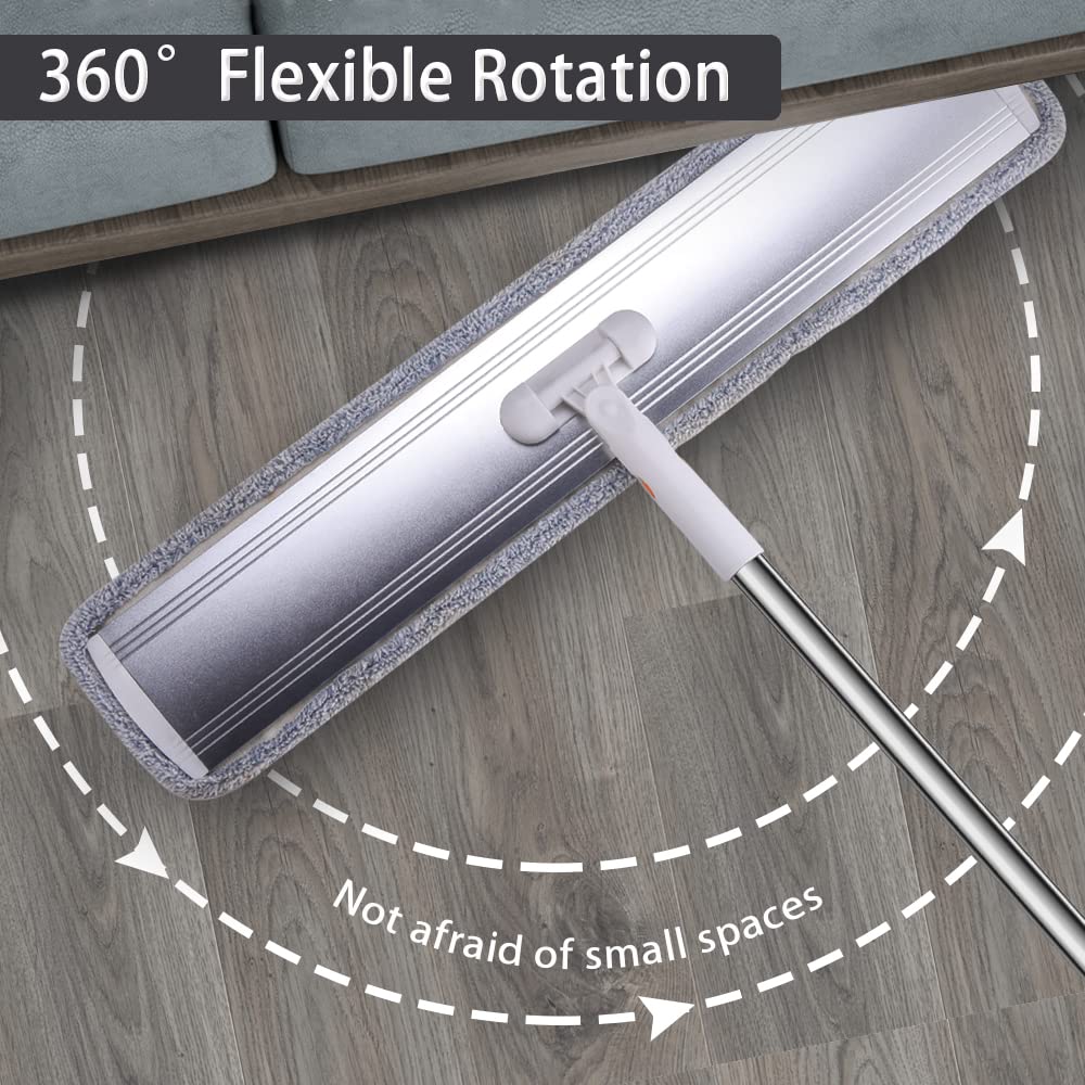 32-Inch Microfiber Flat Mop for Floor Cleaning - Commercial Wide Mop with 360° Rotation, Stainless Steel Handle & 4 Reusable Washable Pads - for Hardwood, Laminate, Tile, Dust and Wet Mopping
