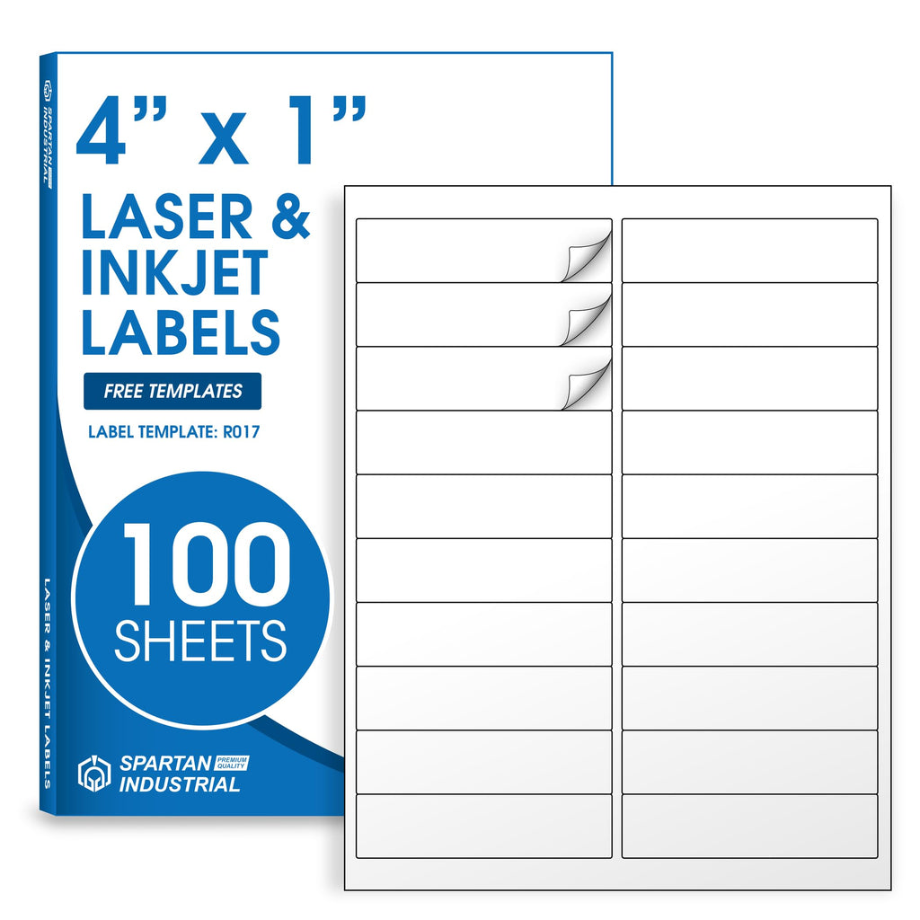 4" X 1" Matte White Printable Labels Compatible with Inkjet and Laser Printers - 100 Sheets, 2000 Total Paper Stickers for Addresses, Mailing, and Barcodes - Spartan Industrial Template R017