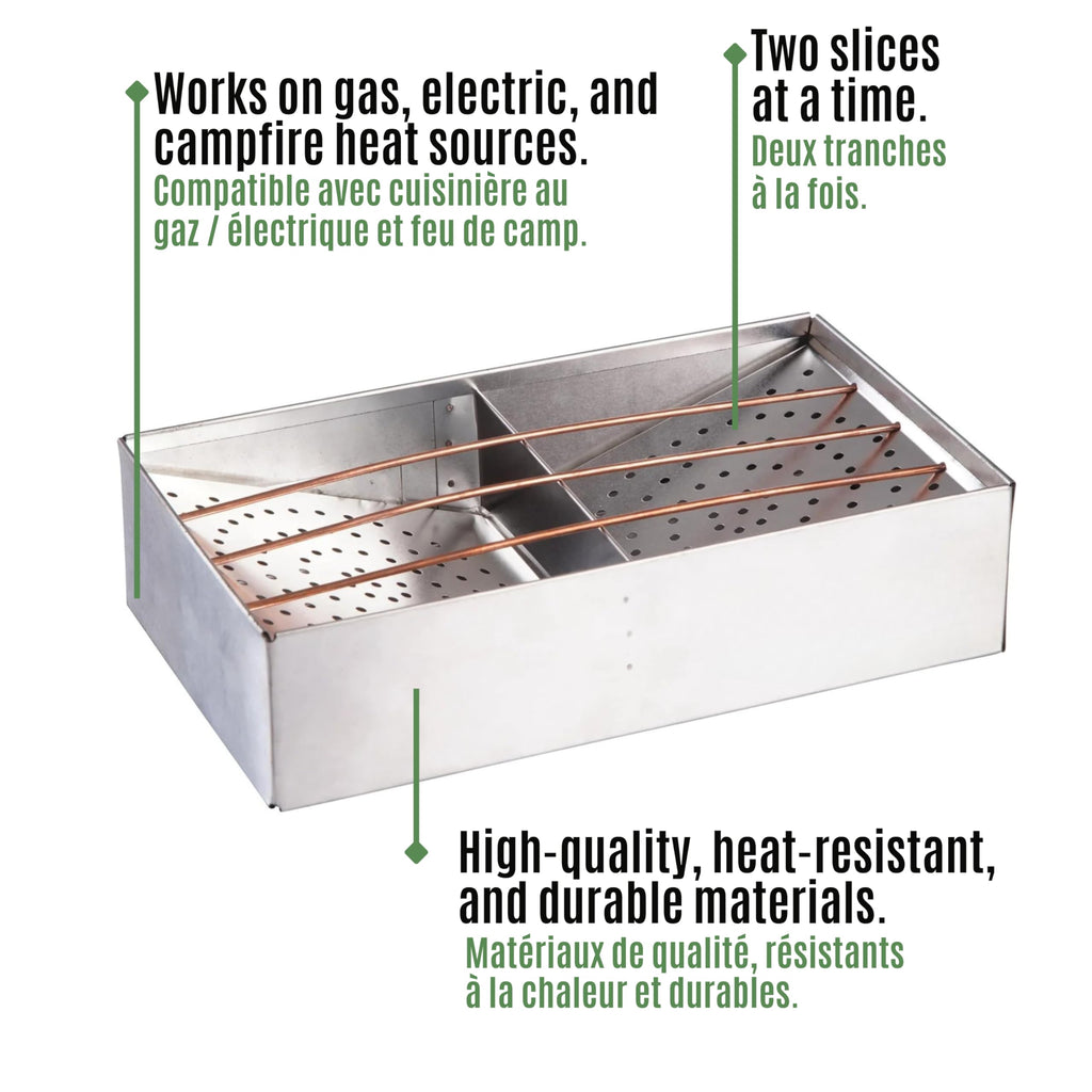 Camping Toaster for Campfire or Stove – 2-Slice Tin-Plate Bread Grill – Durable, Heat-Resistant Toaster for Wood Stove, Gas or Electric Cooking