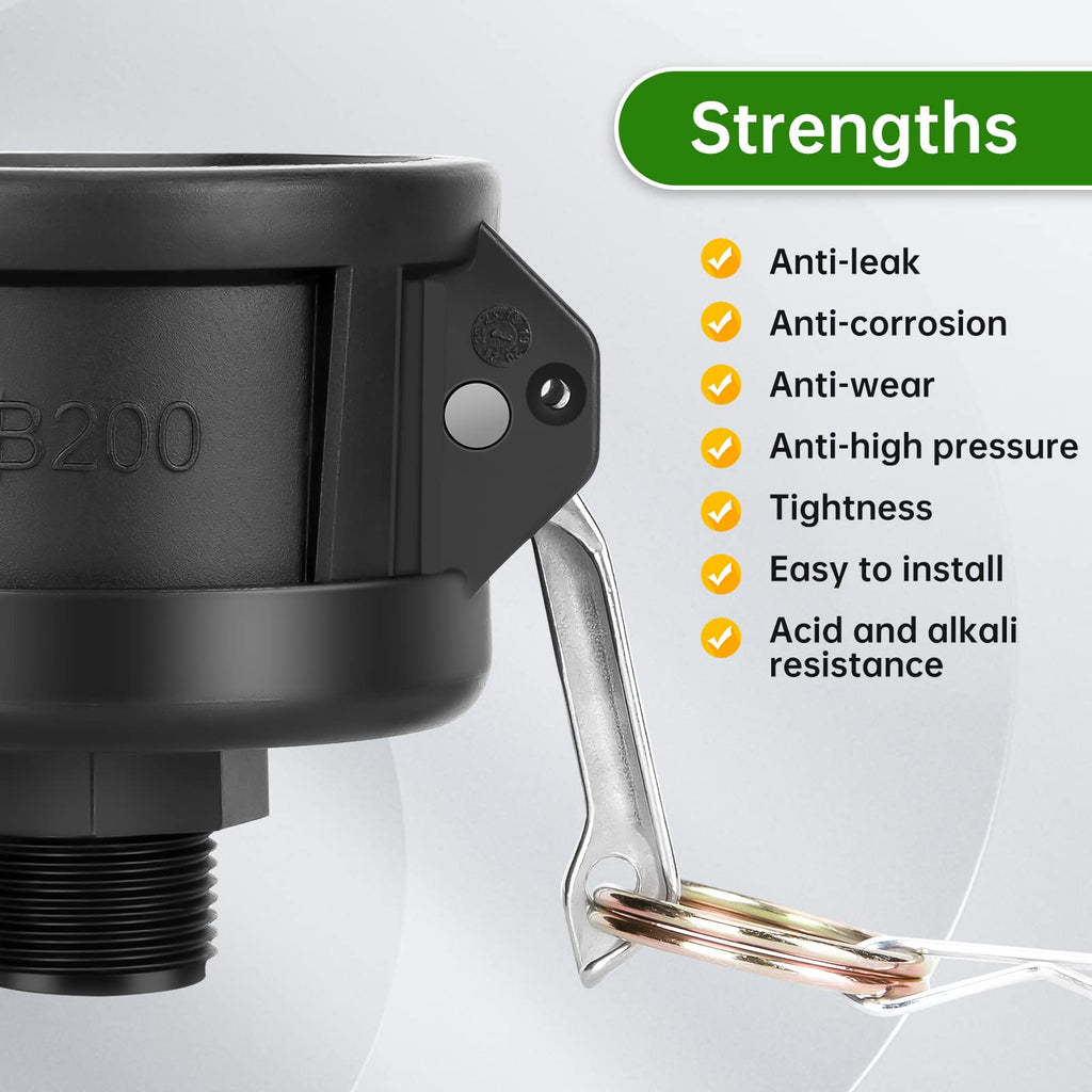 WADEO 330 275 Gallon IBC Tote Fittings, IBC Tote Adapter 2 inch Cam Lock for Garden Hose 3/4 inch Outlet, with Valve Control 2 Hose Adapters and Seal
