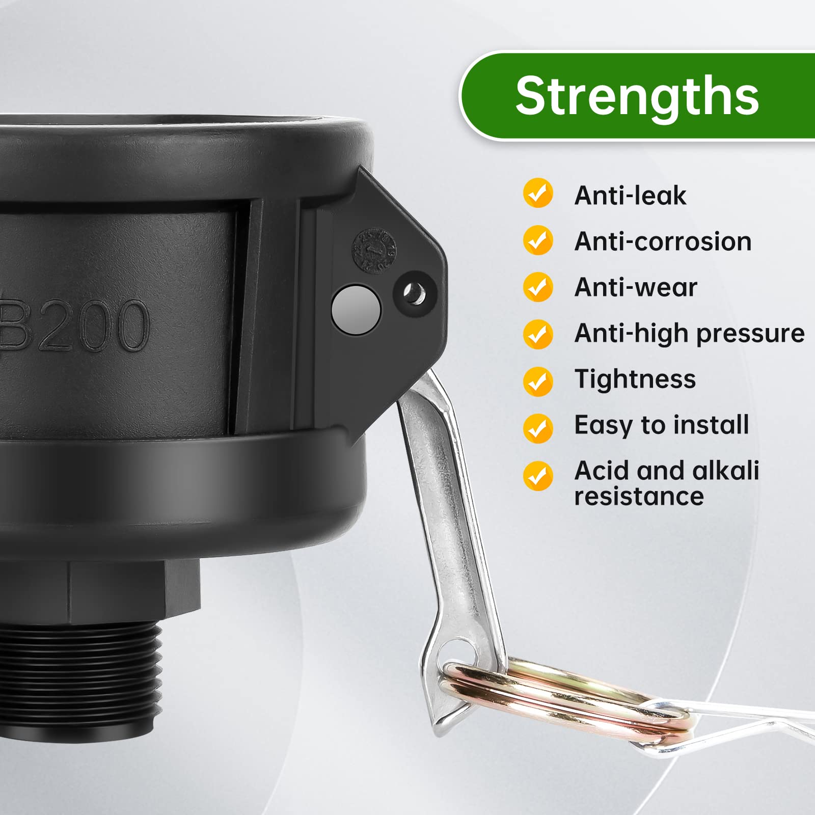 WADEO 330 275 Gallon IBC Tote Fittings, IBC Tote Adapter 2 inch Cam Lock for Garden Hose 3/4 inch Outlet, with Valve Control 2 Hose Adapters and Seal