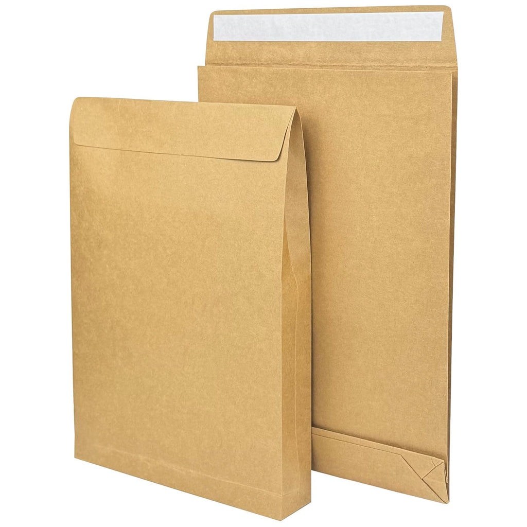 Neehows 15 Pack Expandable Large Kraft Envelopes, 9.3" x 13" Big Mailing Envelopes Self Seal Anti Tear Catalog Envelopes for Business Office Paper Documents File Storage - Brown