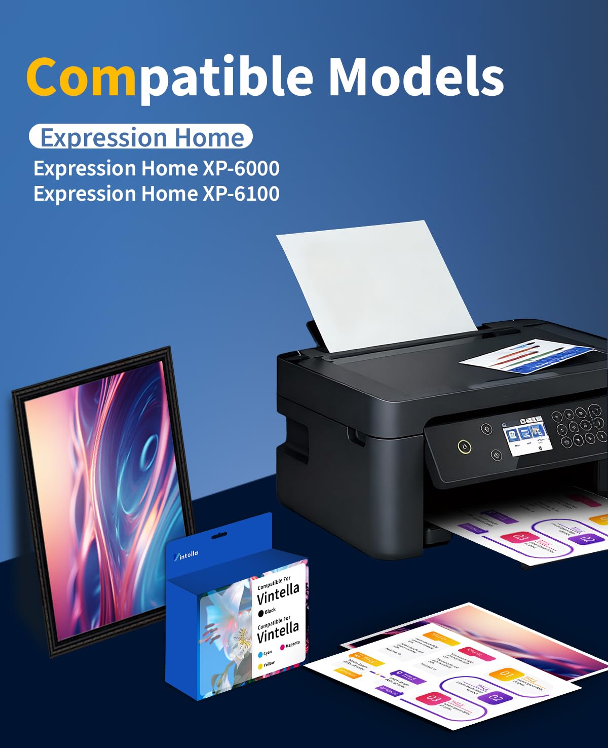 Vintella Remanufactured Ink Cartridges Replacement for Epson 302XL 302XL T302XL T302 Printer Ink Cartridges for Expression Premium XP-6000 XP-6100 XP6000 XP6100 Printer (5 Pack)
