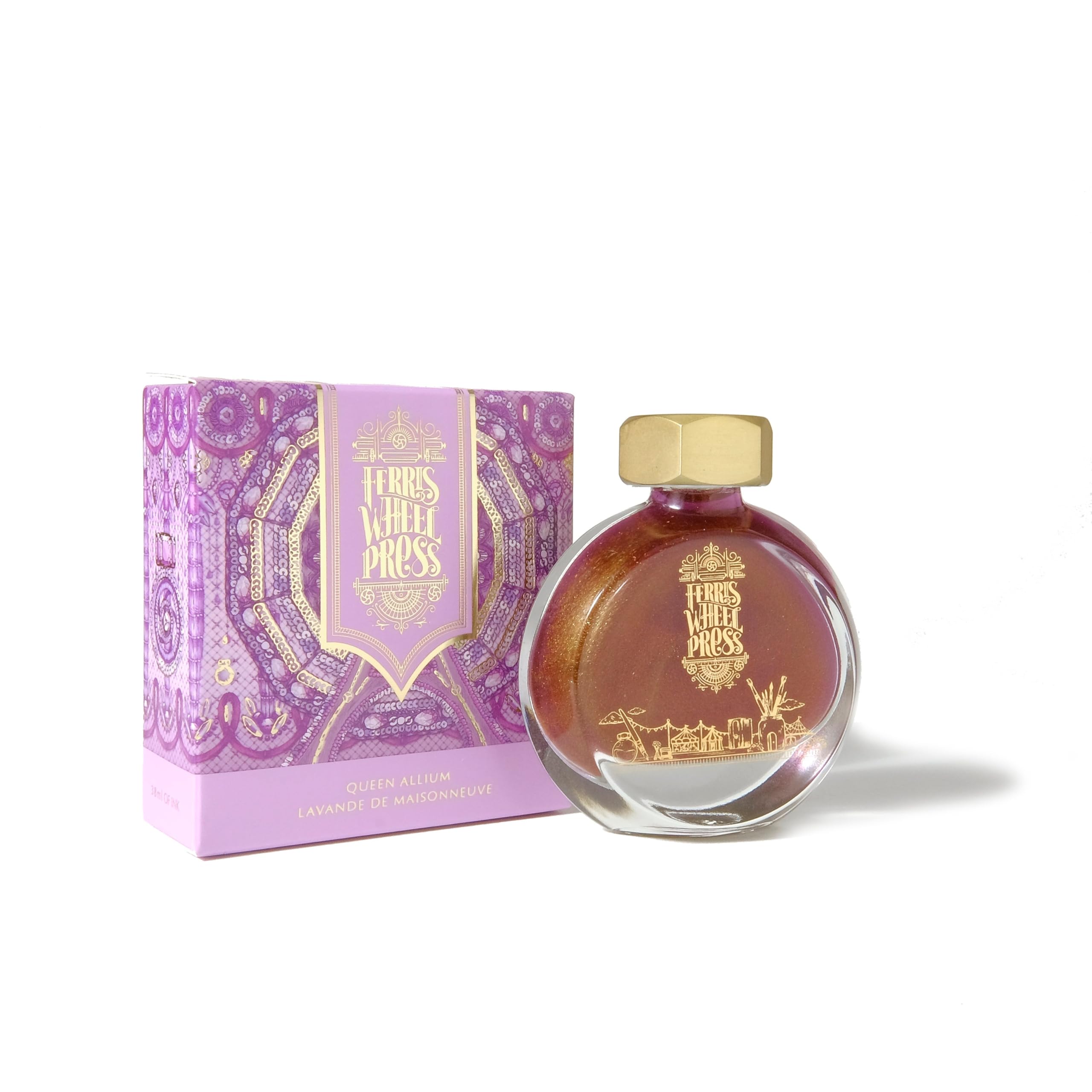 Ferris Wheel Press Ink, Everyday Ink Collection, Queen Allium, Allium Purple with Sparkling Gold, 38ml Fountain Pen Ink Bottle