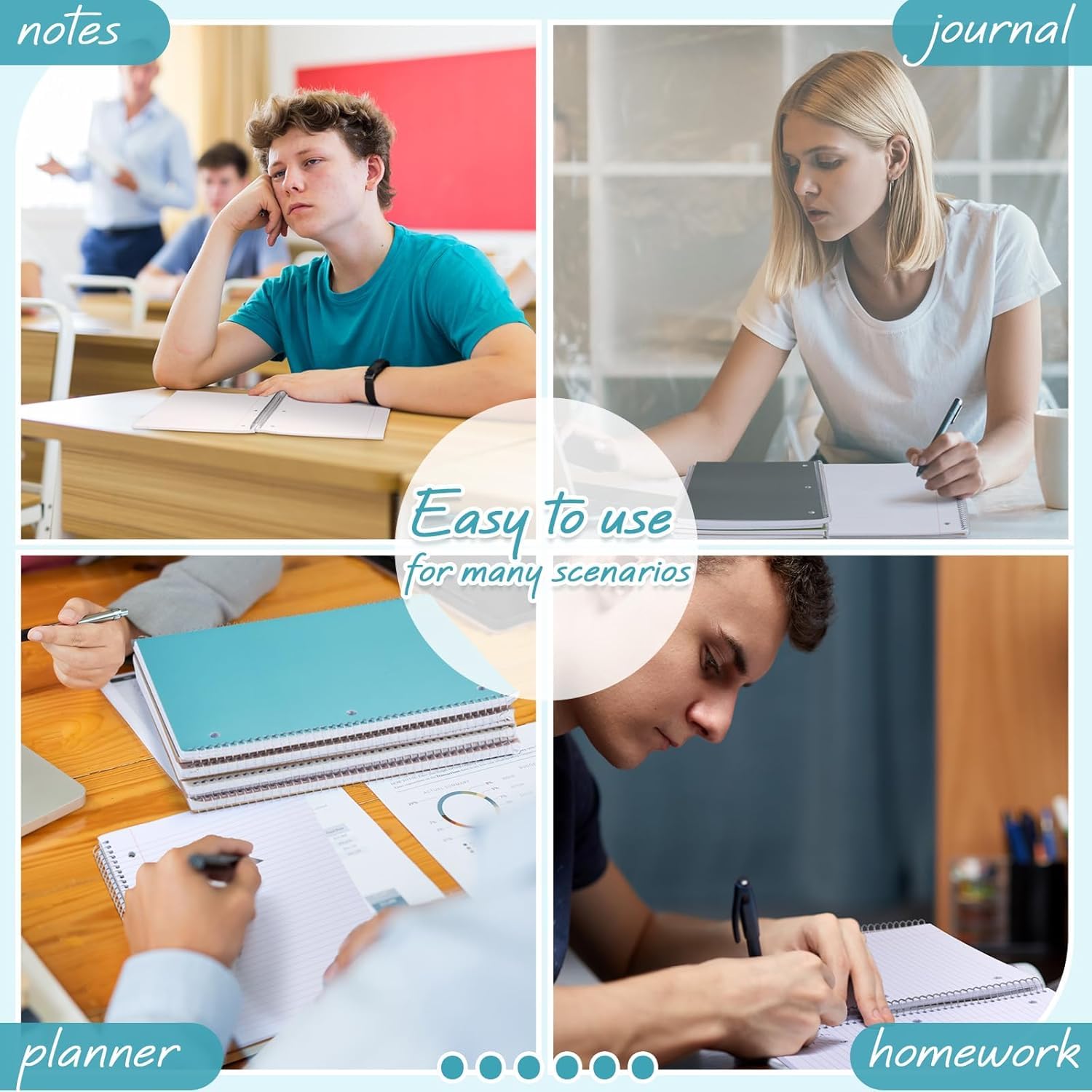 Aesthetic Spiral Notebook 3 Pack - 1-Subject College Ruled Paper, 8" x 10-1/2", 70 Sheets per Notebook, Hardcover 3 Hole Pastel Colors, Easy Tear Line Spiral Notebooks for Office School Home-Macaron