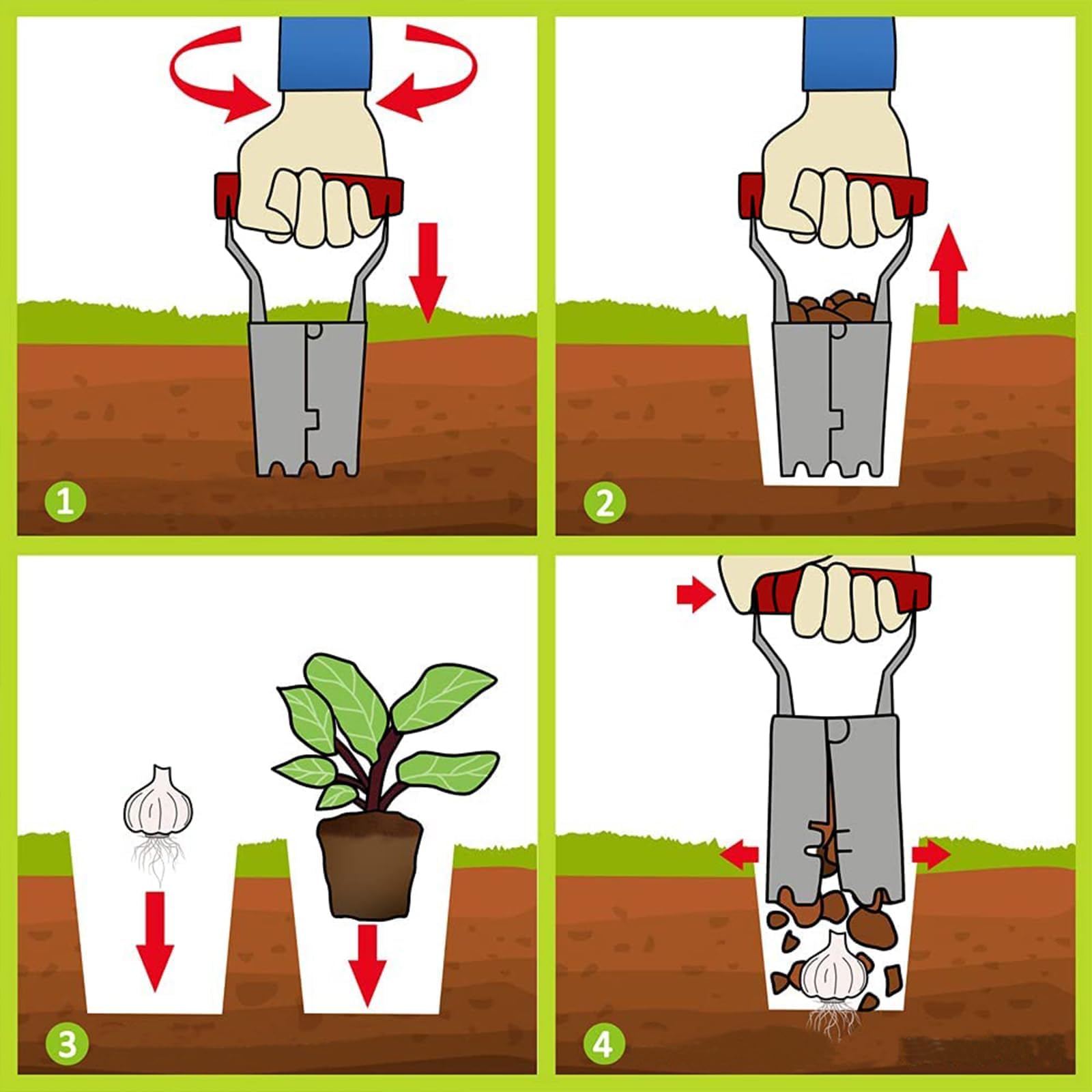 FLORA GUARD Bulb Planter with Depth Markers - Automatic Soil Releasing Seed Bulb Transplanter for Planting/Digging Tulips, Daffodils, Dahlias and More