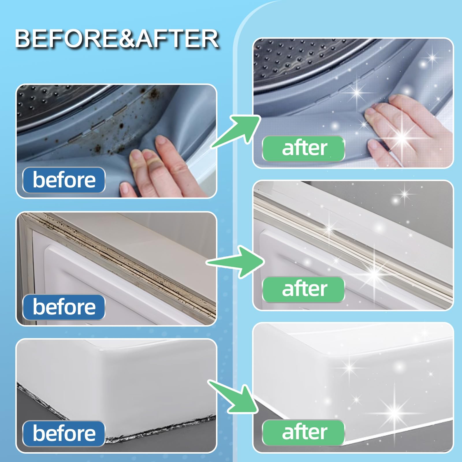 Mould Stains Cleaning Gel, Washing Machine Cleaner for Front Loader Seal, All-Purpose Gel for Bathroom Grout, Sink, Shower, Caulk, Front Load Washer Cleaning Solution-10 fl oz