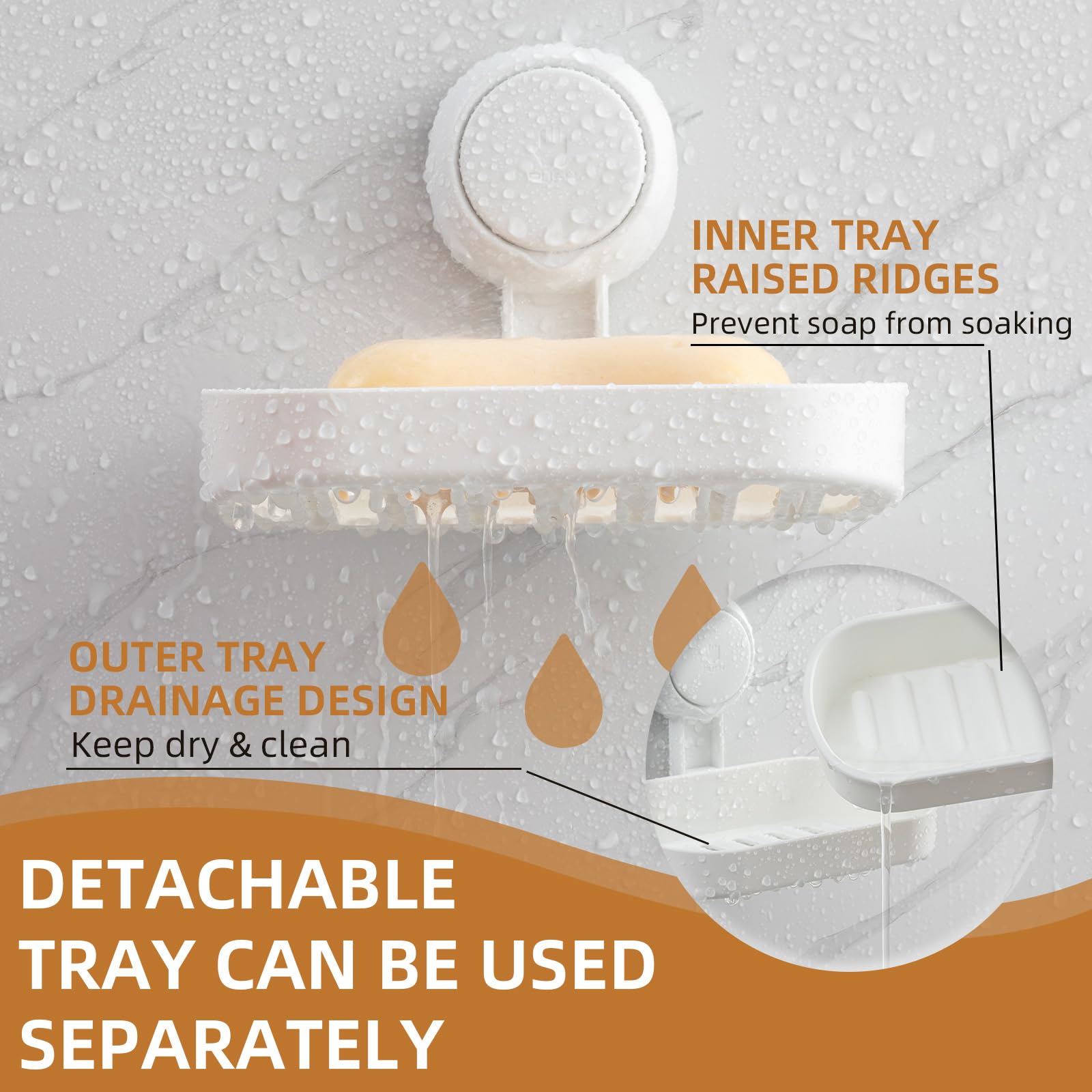 LEVERLOC Suction Cup Bar Soap Holder for Shower, Soap Dish for Bathroom Bathtub Wall, Wall Mounted NO-Drilling, Plastic Self Draining, Removable