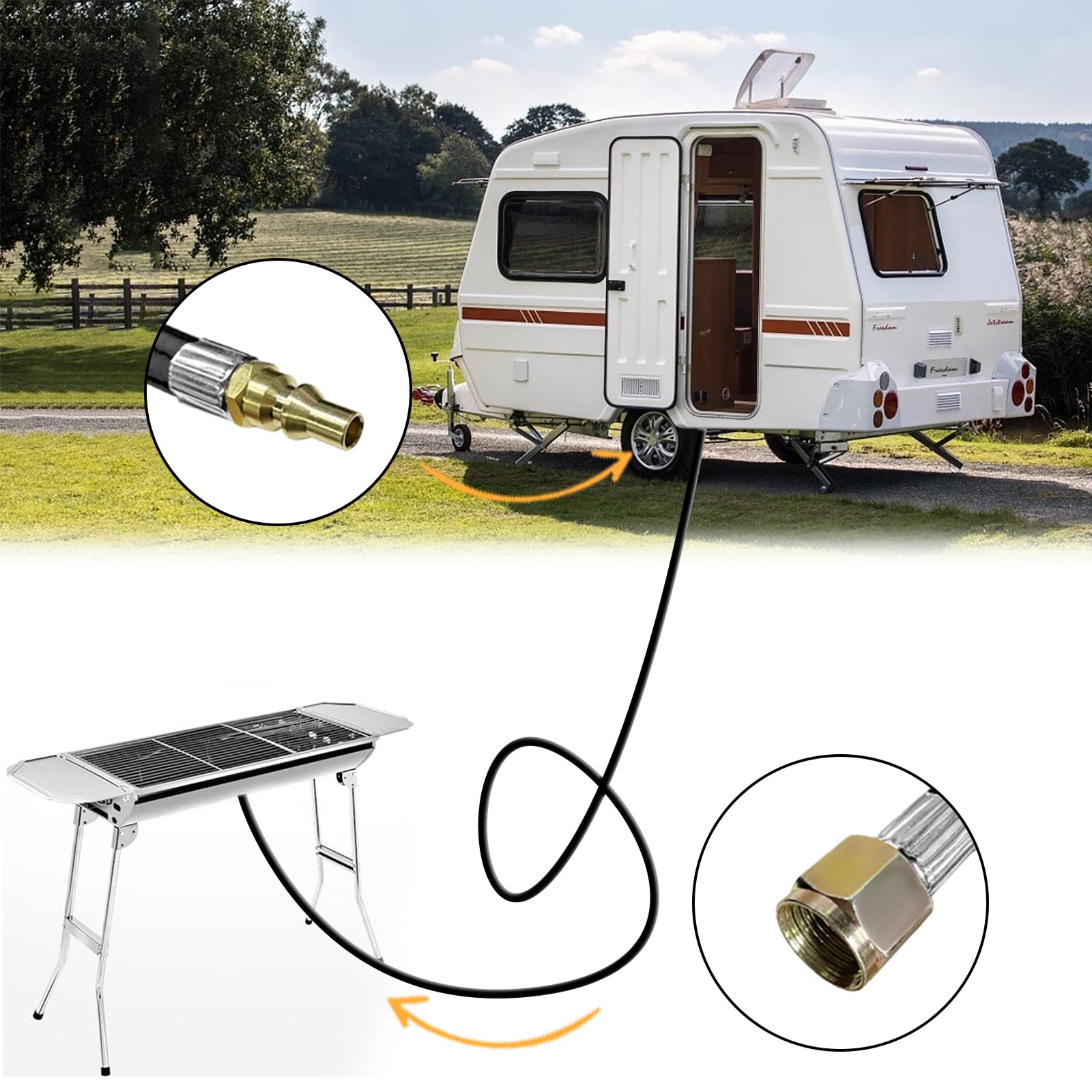 12 FT RV Propane Quick Connect Hose, 3/8 Female Flare and 1/4 Full Flow Male Plug LP Gas Line, Connection Hose for Fire Pit, Camp Chef Stove, BBQ Stove Grill