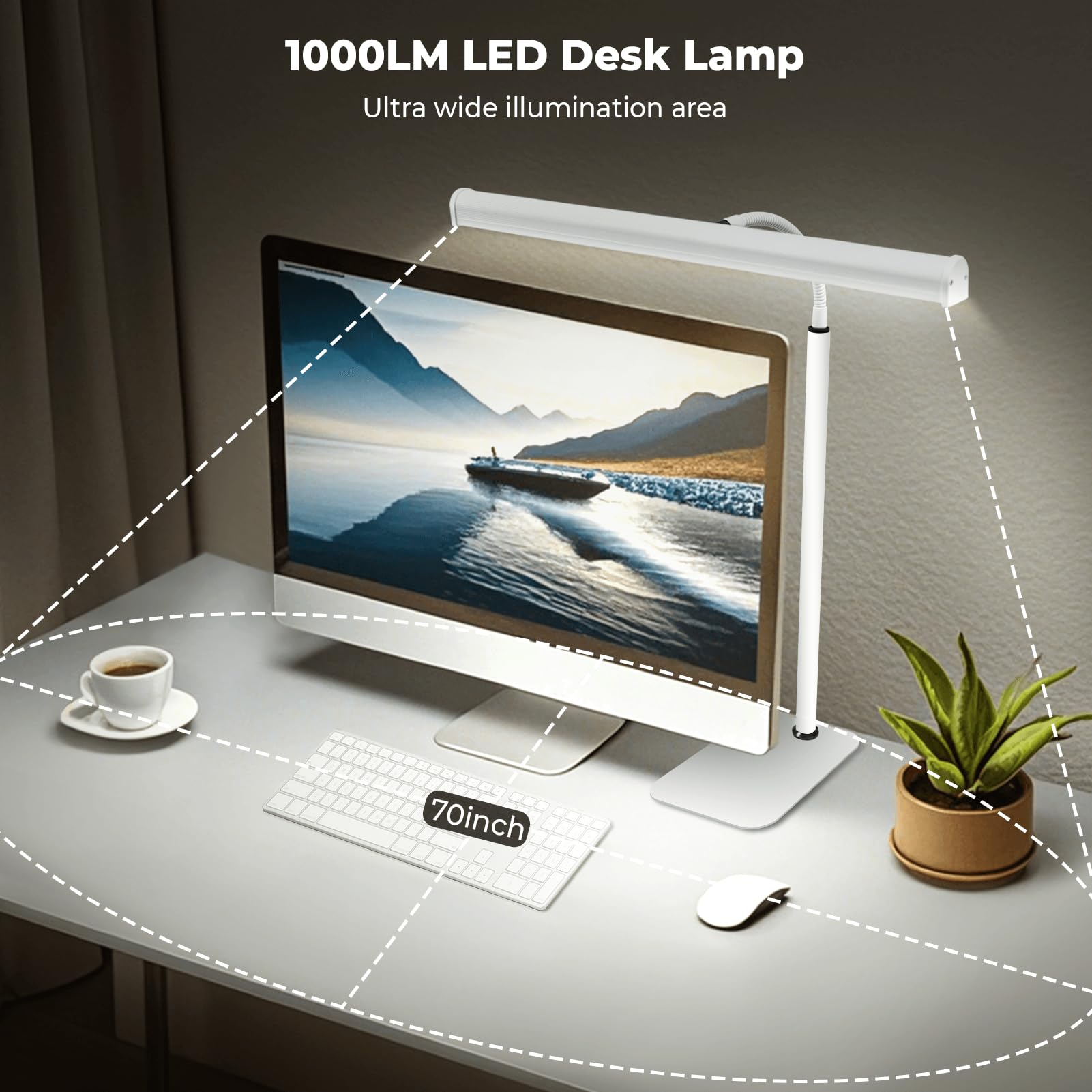 Desk Lamp for Home Office, Eye-Caring Architect LED Table Lamp, 3 Color Modes & 10 Brightness Level Desk Lamp, Adjustable Flexible Gooseneck, 21.5inch Tall Desk Light for Work Study Reading (White)