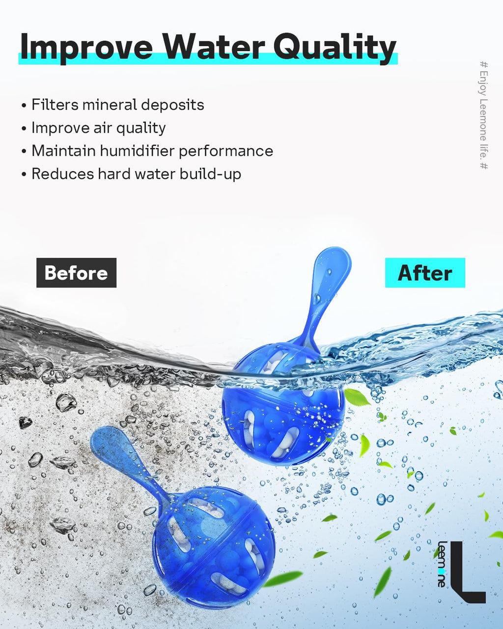 Leemone Humidifier Cleaner 12 Pack, Demineralization Cleaning Ball, Works in All humidifiers and Fish Tanks, Purifies Water, Prevents Hard Water Build-Up, Reduces Scale