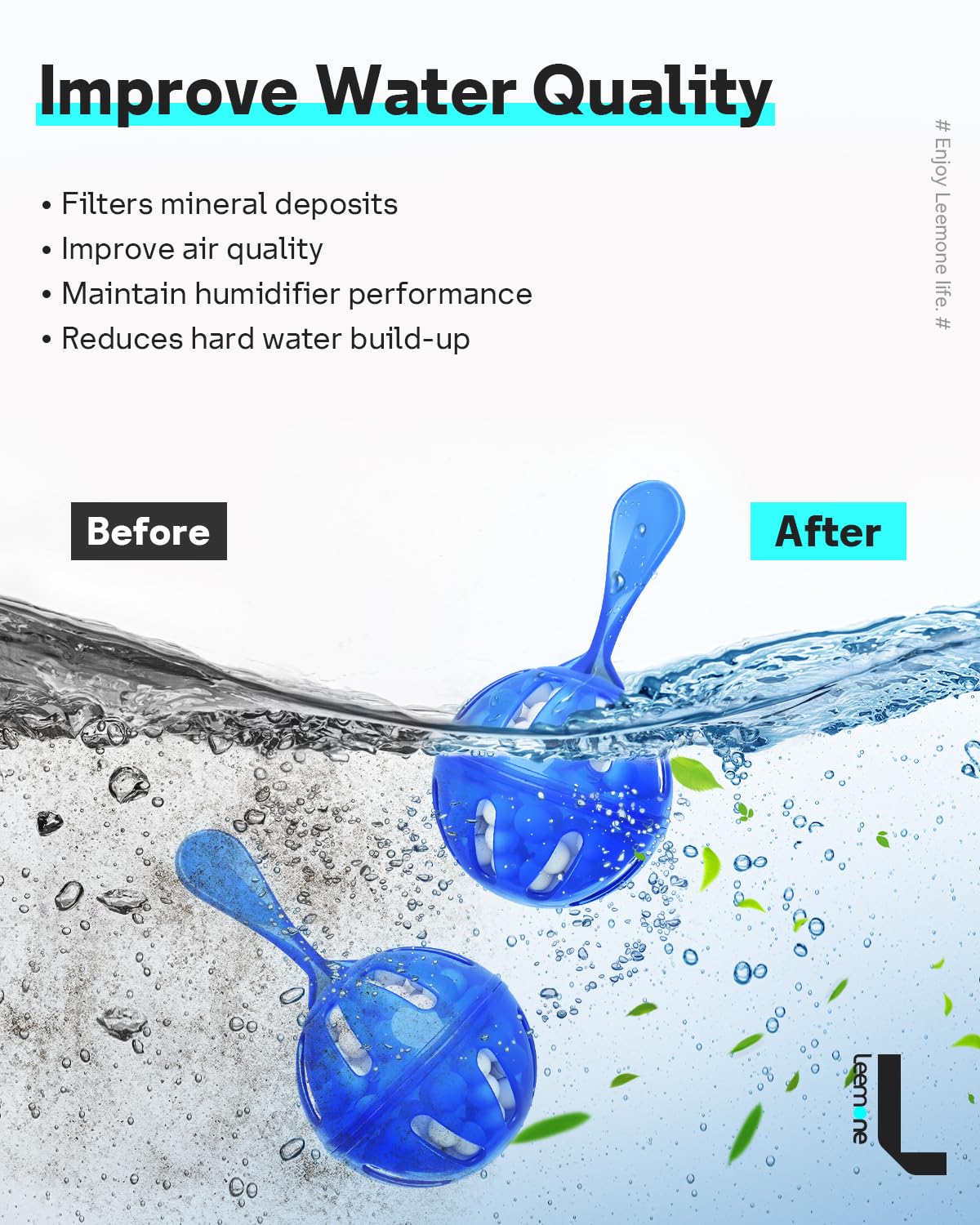 Leemone Humidifier Cleaner 12 Pack, Demineralization Cleaning Ball, Works in All humidifiers and Fish Tanks, Purifies Water, Prevents Hard Water Build-Up, Reduces Scale