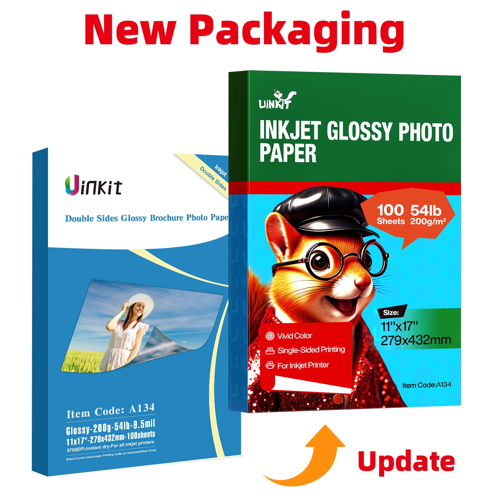 Uinkit 100 Sheets Double Sided Photo Paper 11x17 Glossy 54lb Inkjet 200gsm Obituary Bulletin Gallery Show Obituaries A3 Size 11 x 17 inch for Inkjet Printer Printing