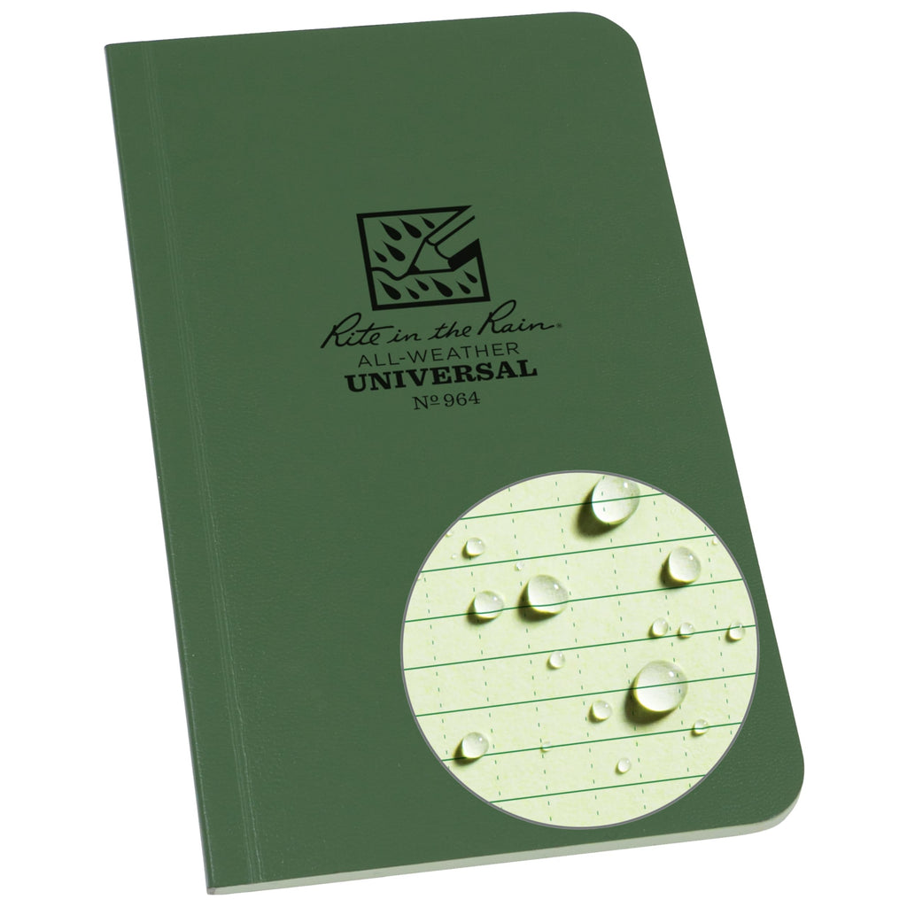 ‎Rite in the Rain Weatherproof Soft Cover Pocket Notebook, 3.5" x 6", Green Cover, Universal Pattern (No. 964)