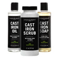 Caron & Doucet -Ultimate Cast Iron Care Set Seasoning Oil,Cleaning Soap & Restoring Scrub | 100% Plant-Based & Best for Cleaning,Washing,Restoring & Seasoning Cast Iron Skillets,Pans,Grills and More!