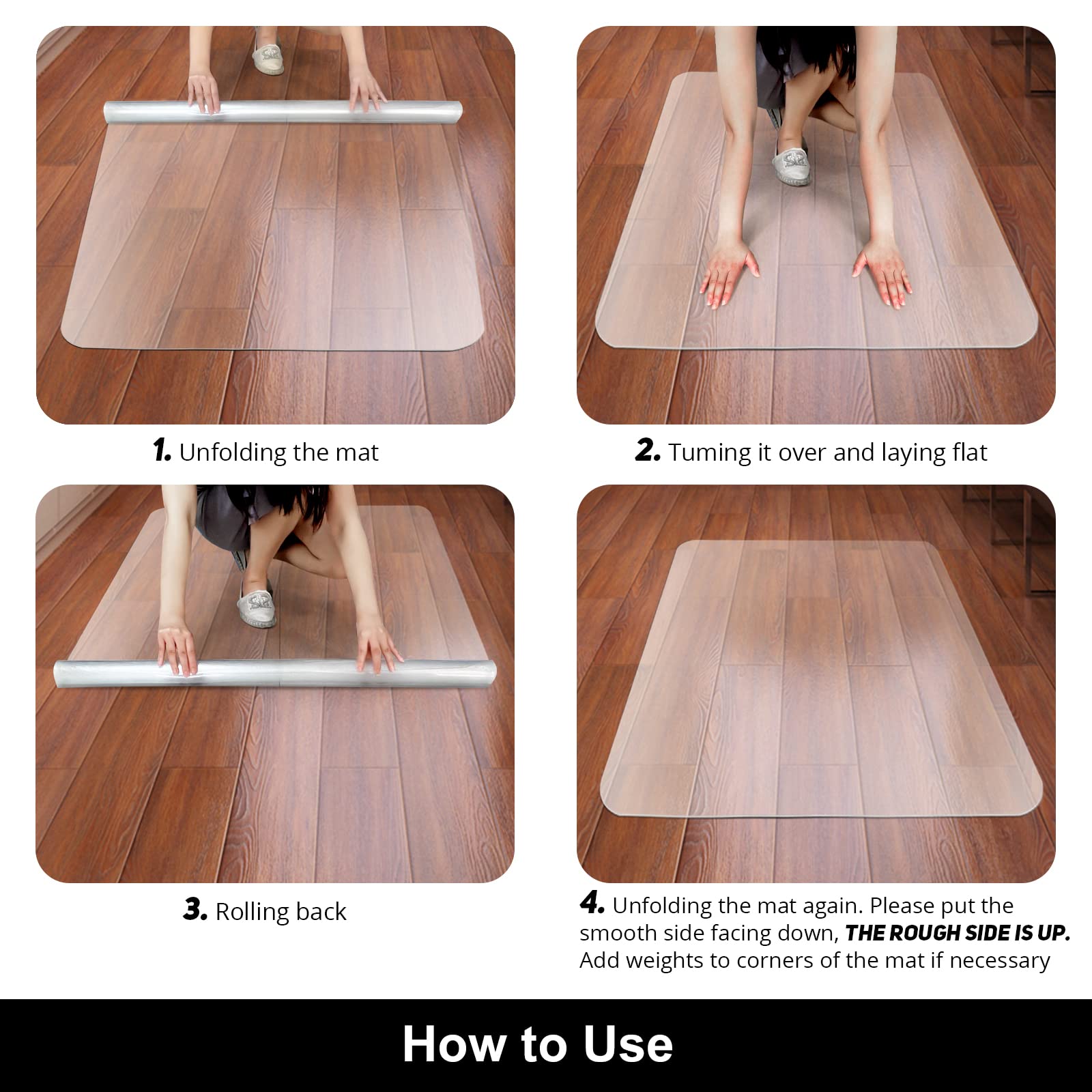 Kuyal Office Chair Mat for Hardwood Floor, 36'' x 48'' Rectangle Transparent Desk Thick Durable Chair Mat for Rolling Chairs, Easy Glide, Floor-Protector