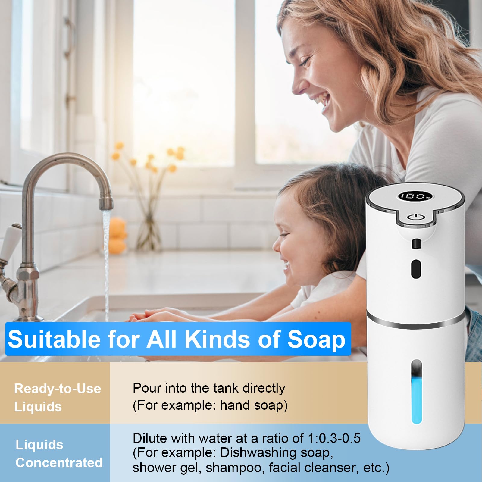 Automatic Liquid Soap Dispenser Touchless, USB Rechargeable Smart Hand Soap Dispenser, 6-Level Adjustable, 12.8oz/380mL Wall Mount for Bathroom Kitchen Dish Soap
