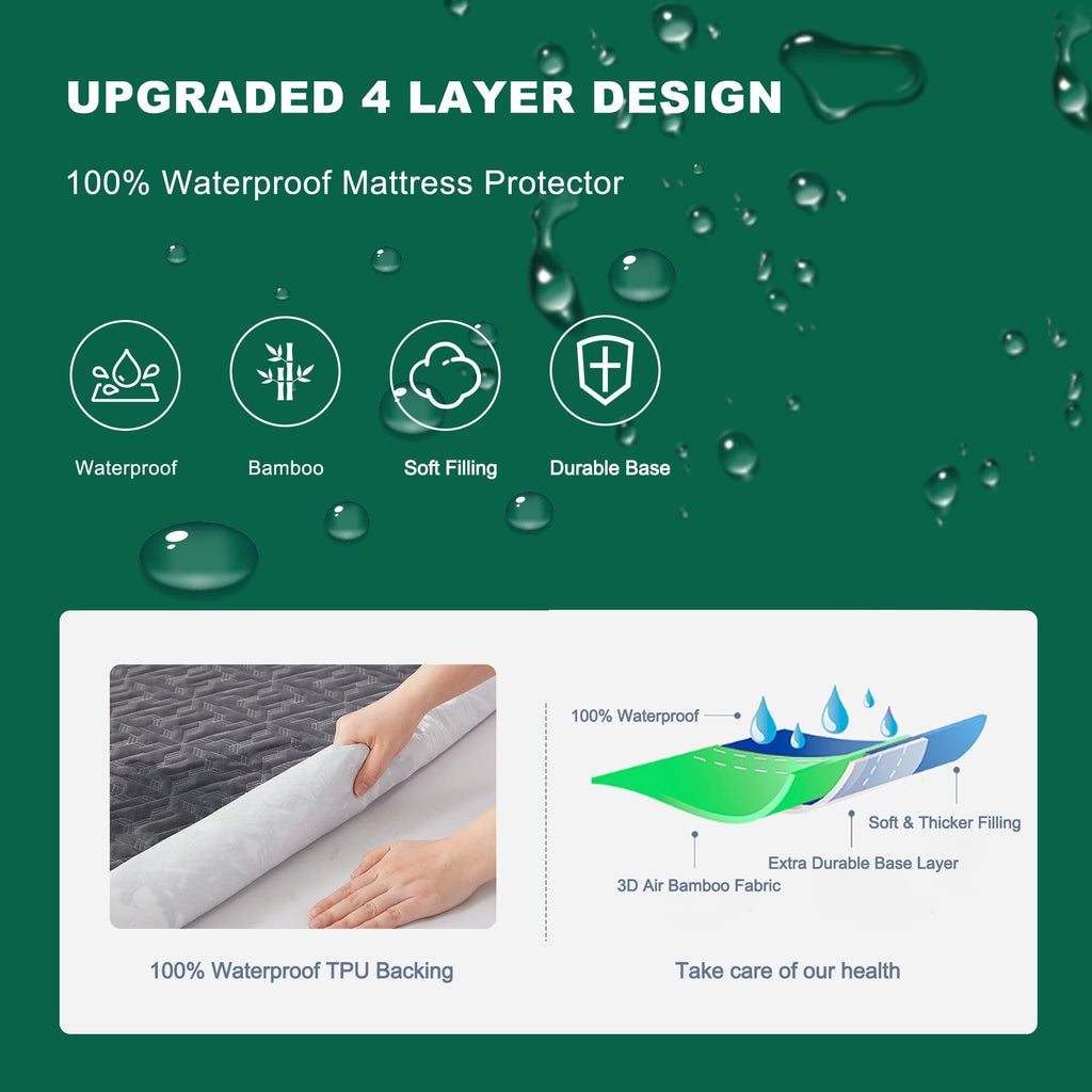 Waterproof Mattress Protector Queen Size, Mattress Pad Cover 3D Air Fabric, Noiseless & Breathable Mattress Pad Fitted Style with Stretchable Pockets,Ultra Soft & Machine Washable (Carbon Gray)