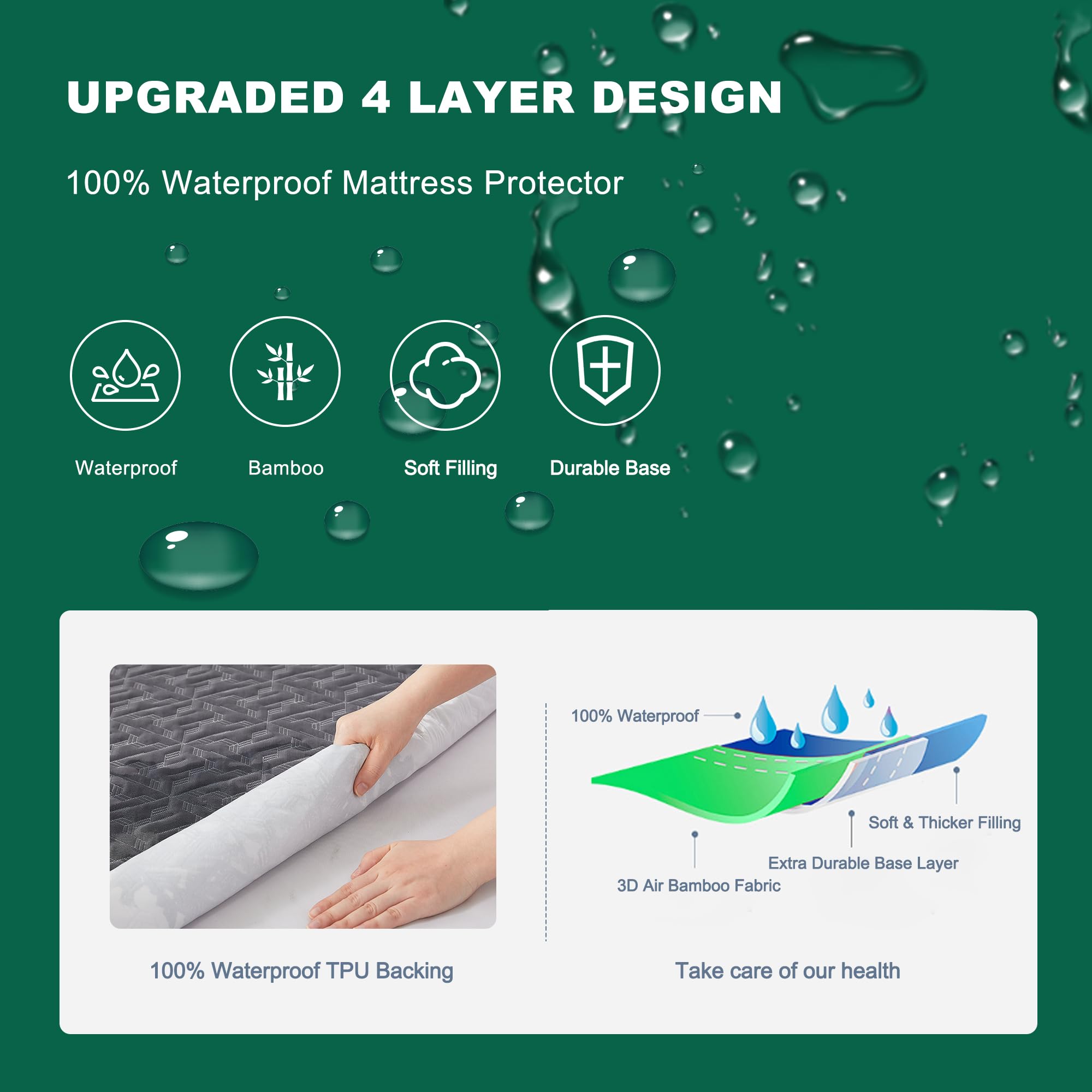 Waterproof Mattress Protector Queen Size, Mattress Pad Cover 3D Air Fabric, Noiseless & Breathable Mattress Pad Fitted Style with Stretchable Pockets,Ultra Soft & Machine Washable (Carbon Gray)