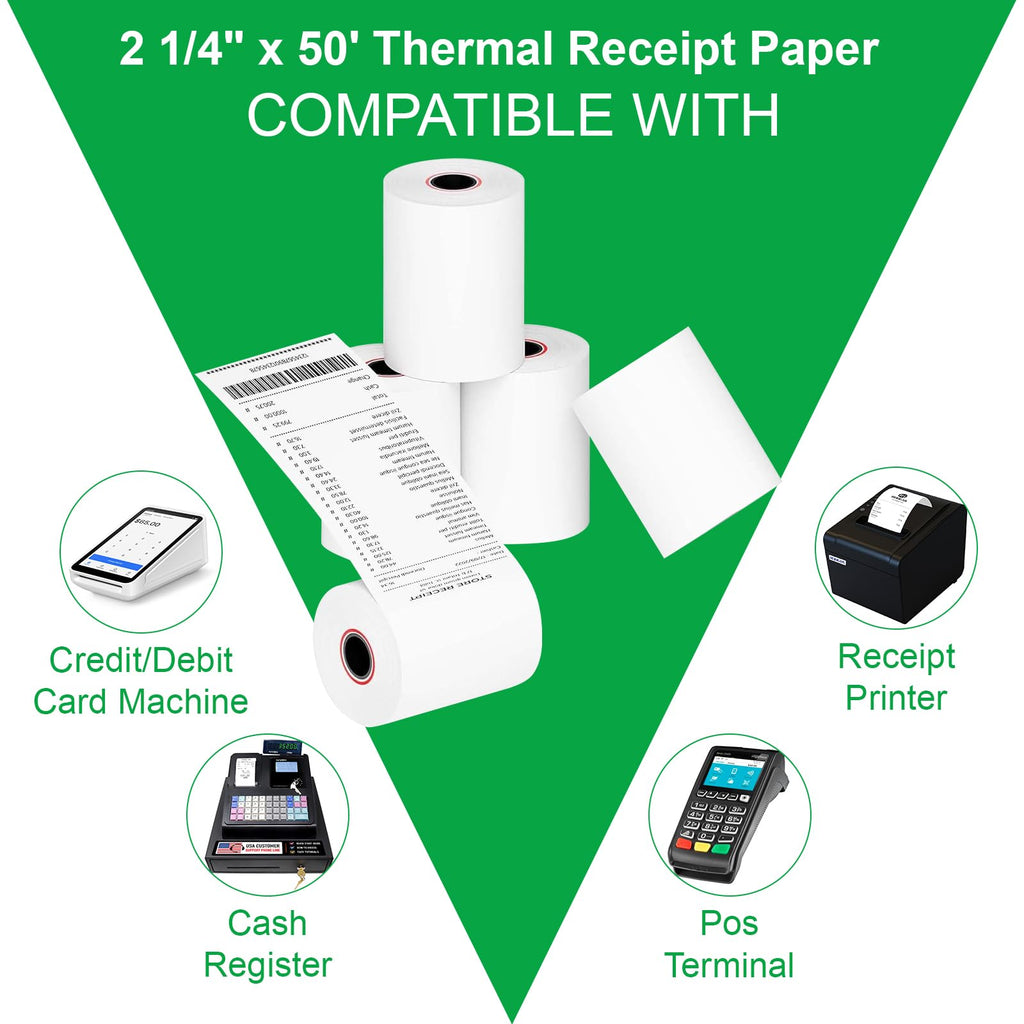 2 1/4" x 50' Thermal Paper, 2.25 x 50 ft Receipt Paper Rolls, POS Cash Register Point of Sale Credit Card Paper, Premium Thermal Printer Paper (50 Rolls)