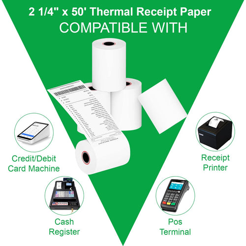 2 1/4" x 50' Thermal Paper, 2.25 x 50 ft Receipt Paper Rolls, POS Cash Register Point of Sale Credit Card Paper, Premium Thermal Printer Paper (50 Rolls)