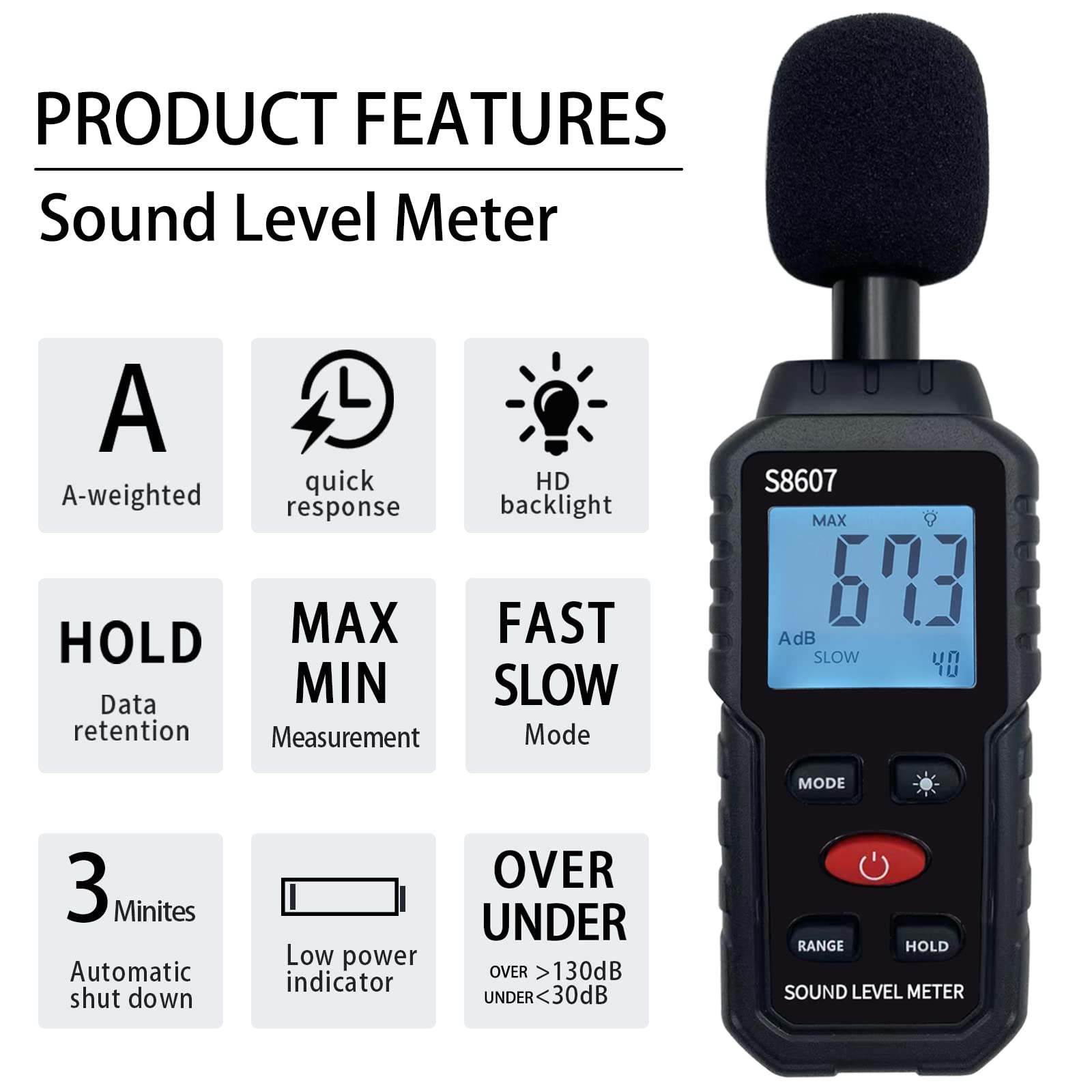 Digital Sound Level Meter,Sound Meter for Classroom Home Street,30-130dBA dB Meter to Measure Noise,Noise Decibel Reader,Audio Sound Tester,Sound Testing equipmetent,Sound Measurement Device