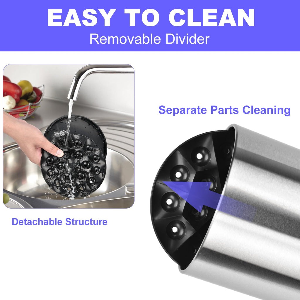 Kitchen Utensil Holder for Counter, Rotating Stainless Steel Utensil Organizer with Drainage Tray, 360°Rotating, Removable Divider, Large Cooking Utensil Crock