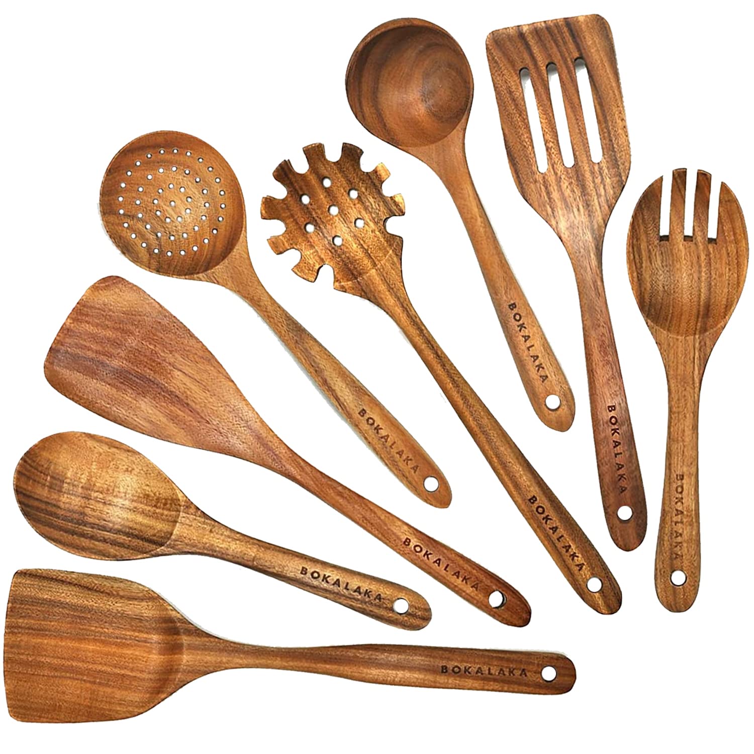 Wooden Spoons for Cooking,Natural Teak Wooden Kitchen Utensils Set (8 PCS)