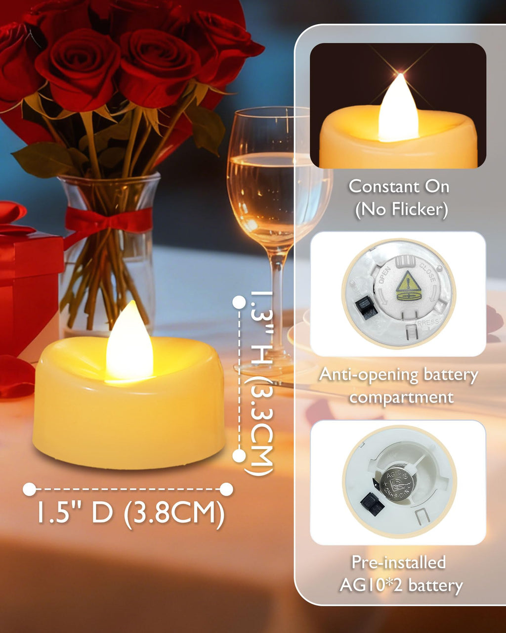 AMAGIC Warm Yellow Tealight 50 Pack Battery Flameless Tea Lights Fake Candle Realistic Bright Last 100+ Hours, for Halloween Birthday Holiday Decoration