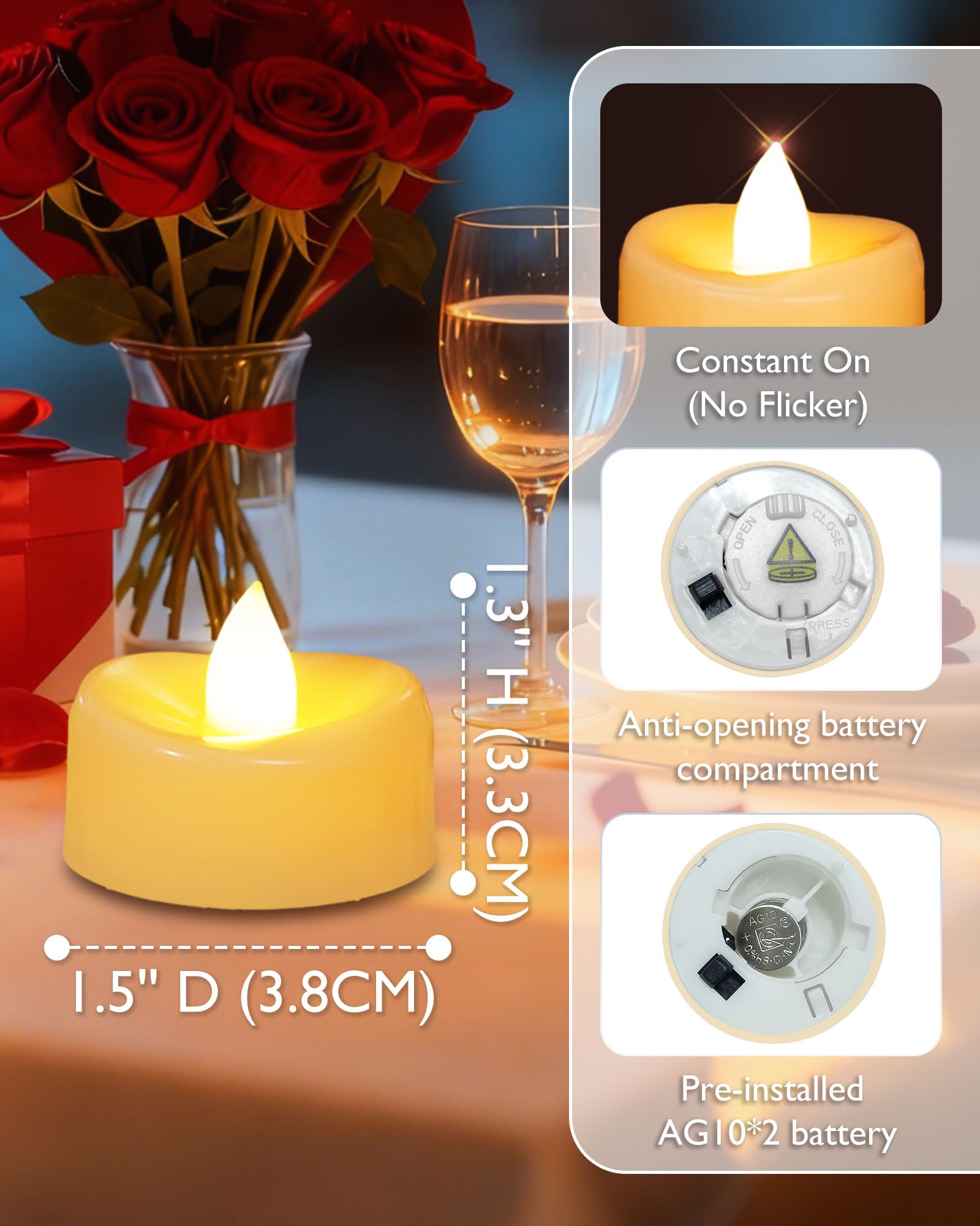 AMAGIC Warm Yellow Tealight 50 Pack Battery Flameless Tea Lights Fake Candle Realistic Bright Last 100+ Hours, for Halloween Birthday Holiday Decoration
