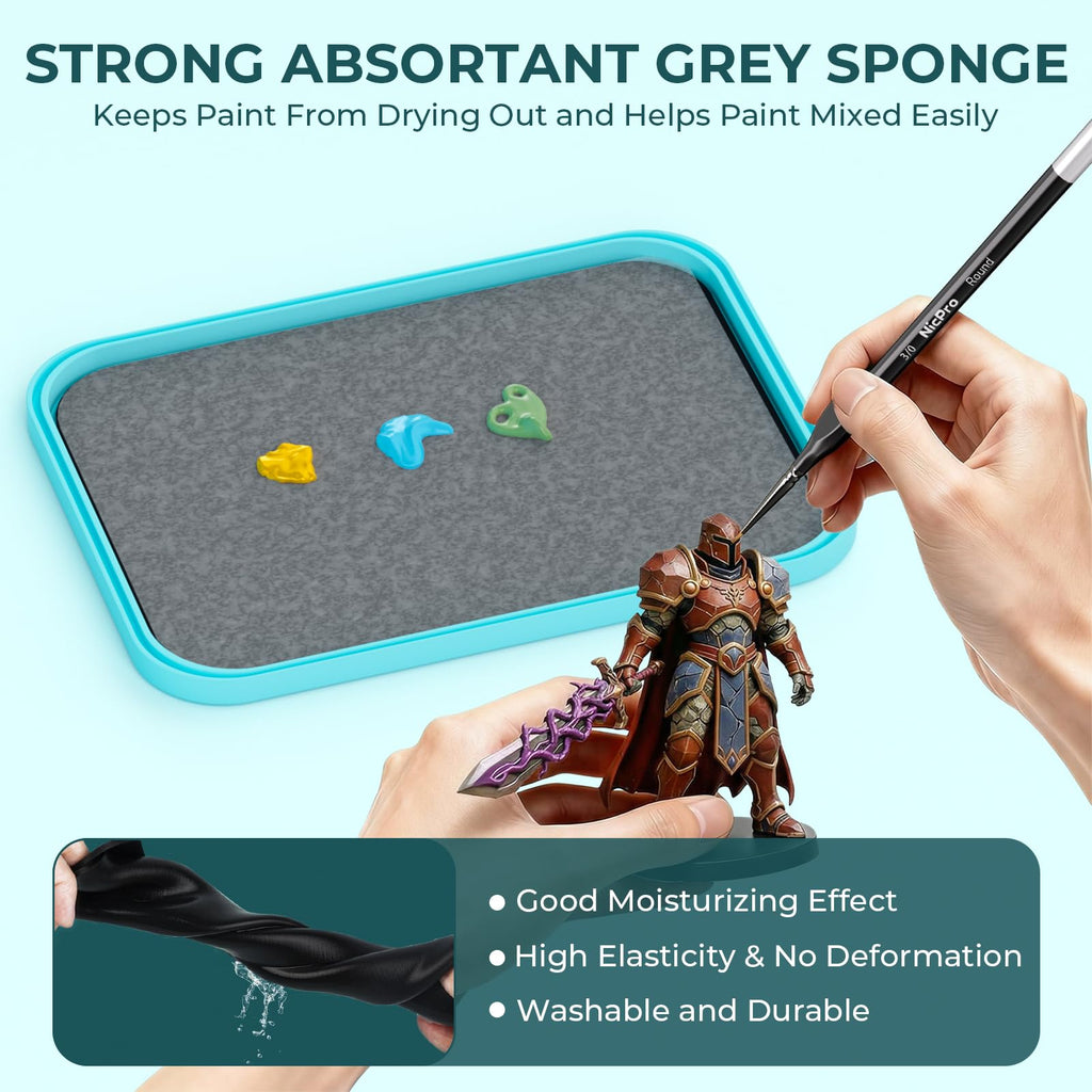 Nicpro Stay Wet Palette for Acrylic Miniature Painting Kit, Paint Tray Palettes with 100PCS Pallet Paper, 4PCS Sponge, Brush Holder Paint Mixing Storage for Figurine 40K Model Paint, DIY Craft Class