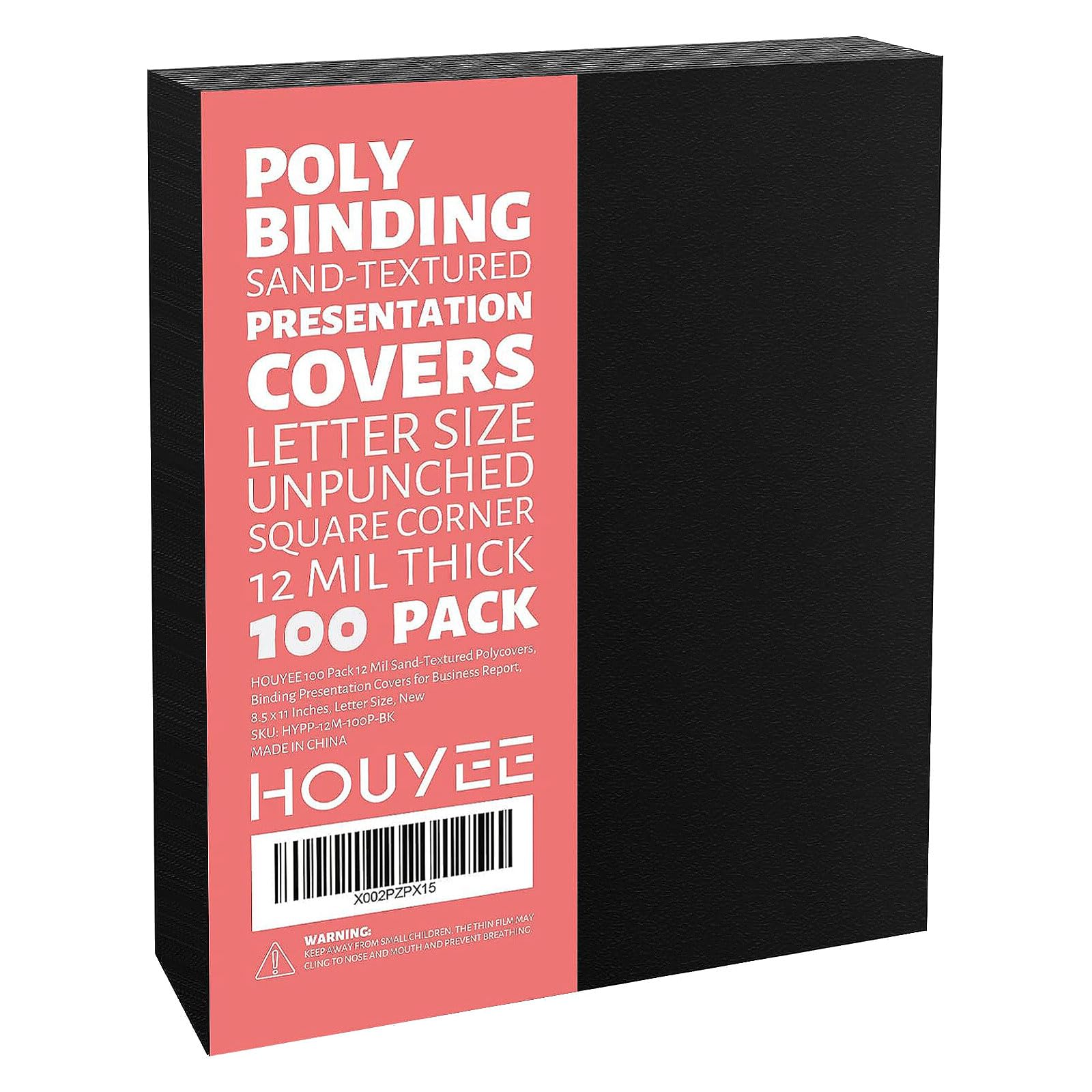 HOUYEE 12 Mil Sand-Textured Polycovers,Binding Presentation Cover for Business Report Covers,Lightly Textured Sand Finish,8.5x11 Inches,Letter Size,Pack of 100