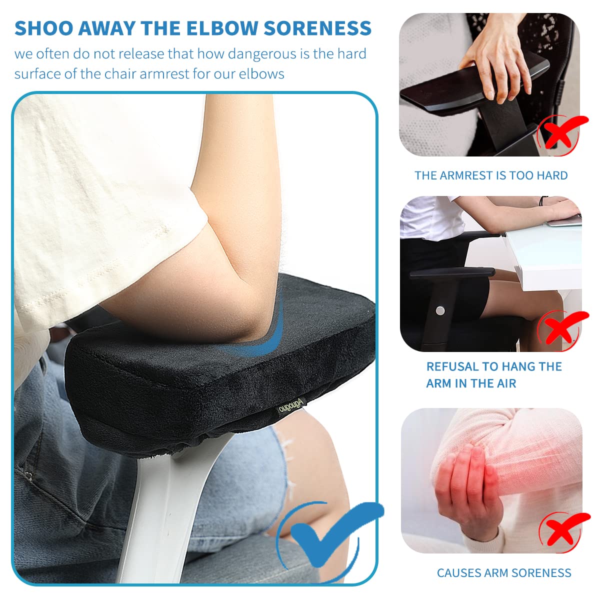 Ergonomic Office Chair Armrest Pads，New Upgrade Does Not Collapse Memory Foam，Ease Elbow & Arm Pressure,Suitable for Office Chair and Game Chair Armrest Cushion Pillow(2 Piece Set)