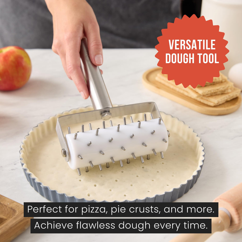 Chef Pomodoro Stainless Steel Pizza Dough Roller (21 x 14.5 cm, Spike Length 7 mm) - Premium Pizza Docker, Dough Docker, Pizzas Dough Docker, Pizza Docker Roller