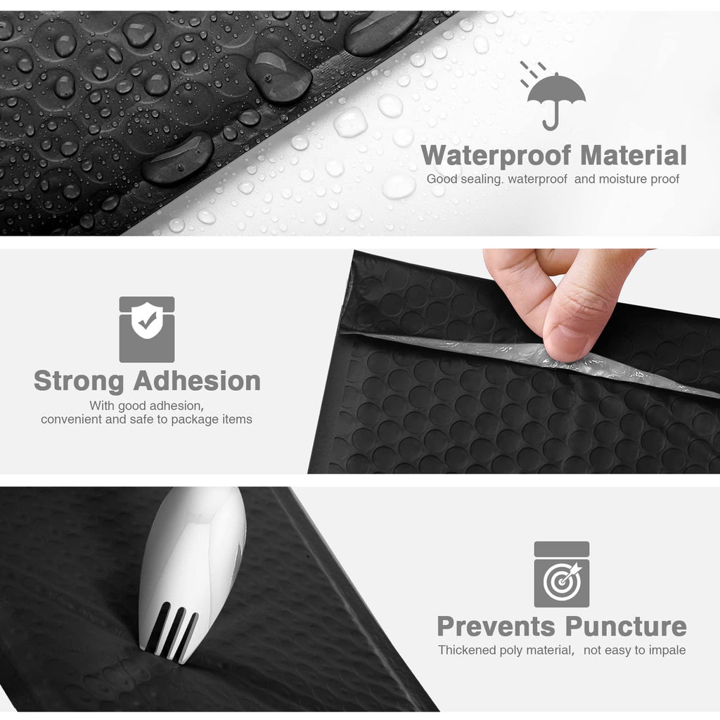 Metronic Bubble Mailers 4x8 Inch 100 Pack Usable Size 4x7 Black Padded Envelopes Self-Seal, Cushioning Padded Mailers for Christmas Gifts, Small Items, Makeup Supplies