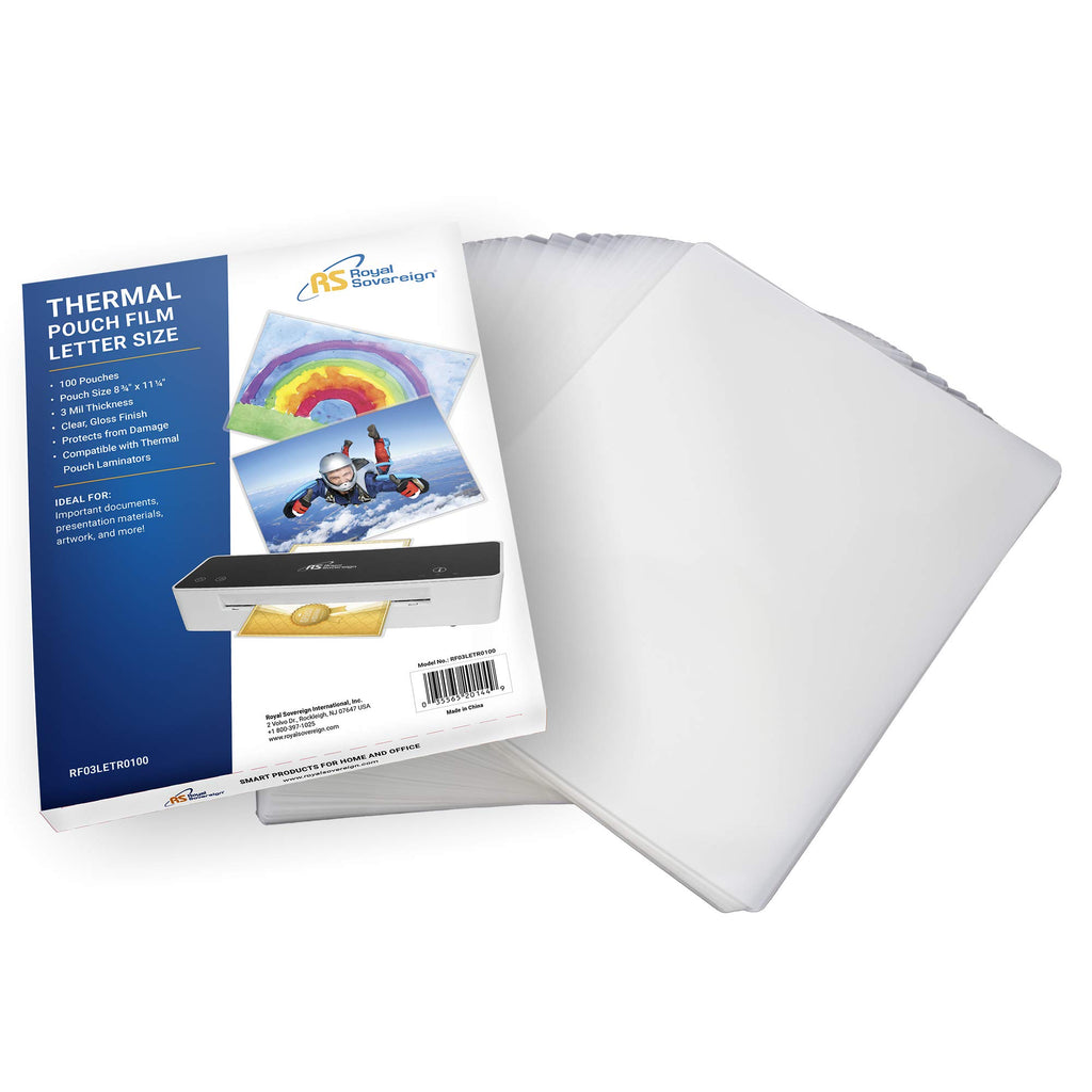 Royal Sovereign Thermal Laminating Sheets, 9” x 11.2” Letter Size Pouches Clear Gloss, 3 Mil 100-Pack (RF03LETR0100)