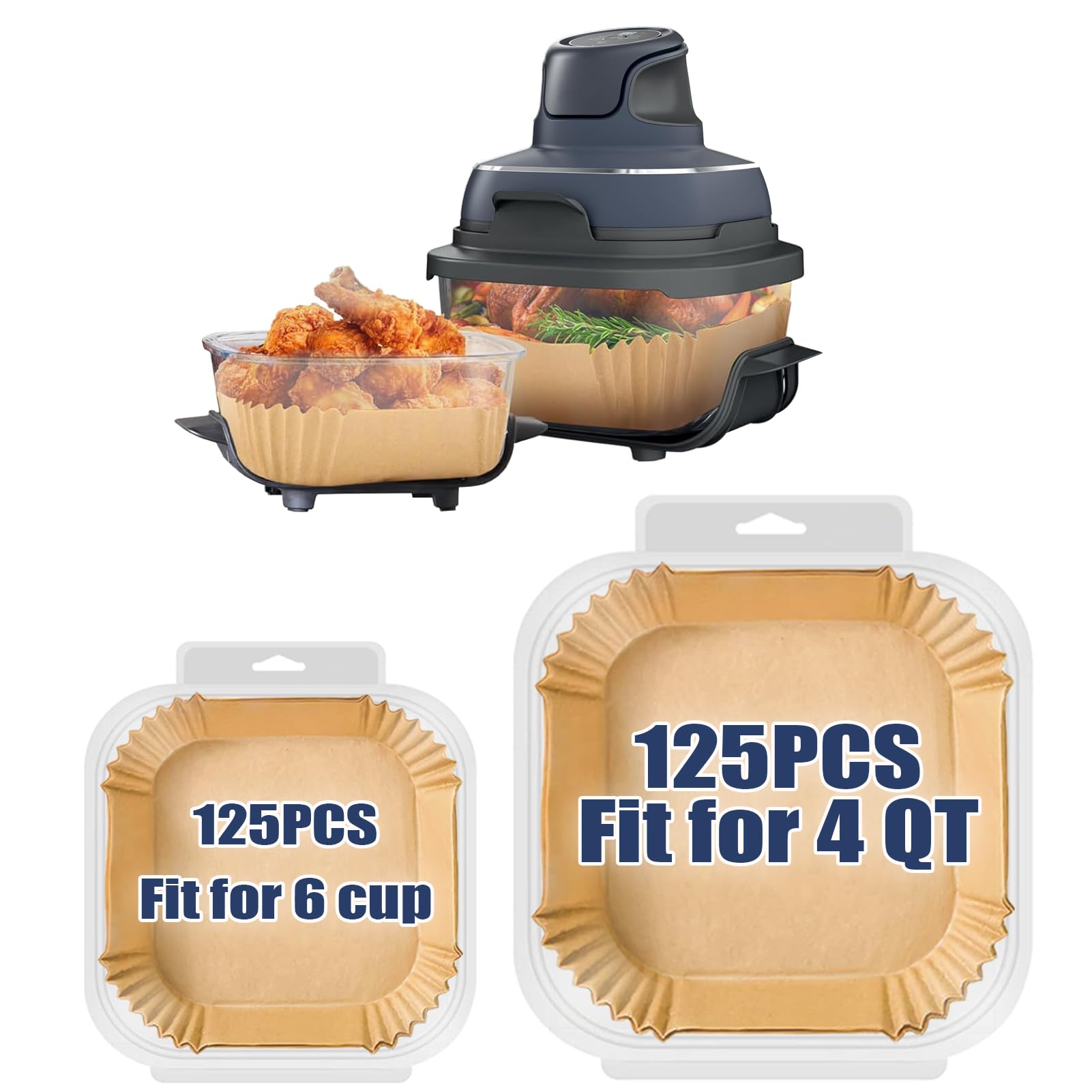 Air Fryer Liners for Ninja Crispi, Airfryer Liners Set of 250PCS Ninja Crispi Accessories for Ninja FN101 4QT&6 Cup Glass Containers, Ninja Crispi Air Fryer Cooking System Accessories