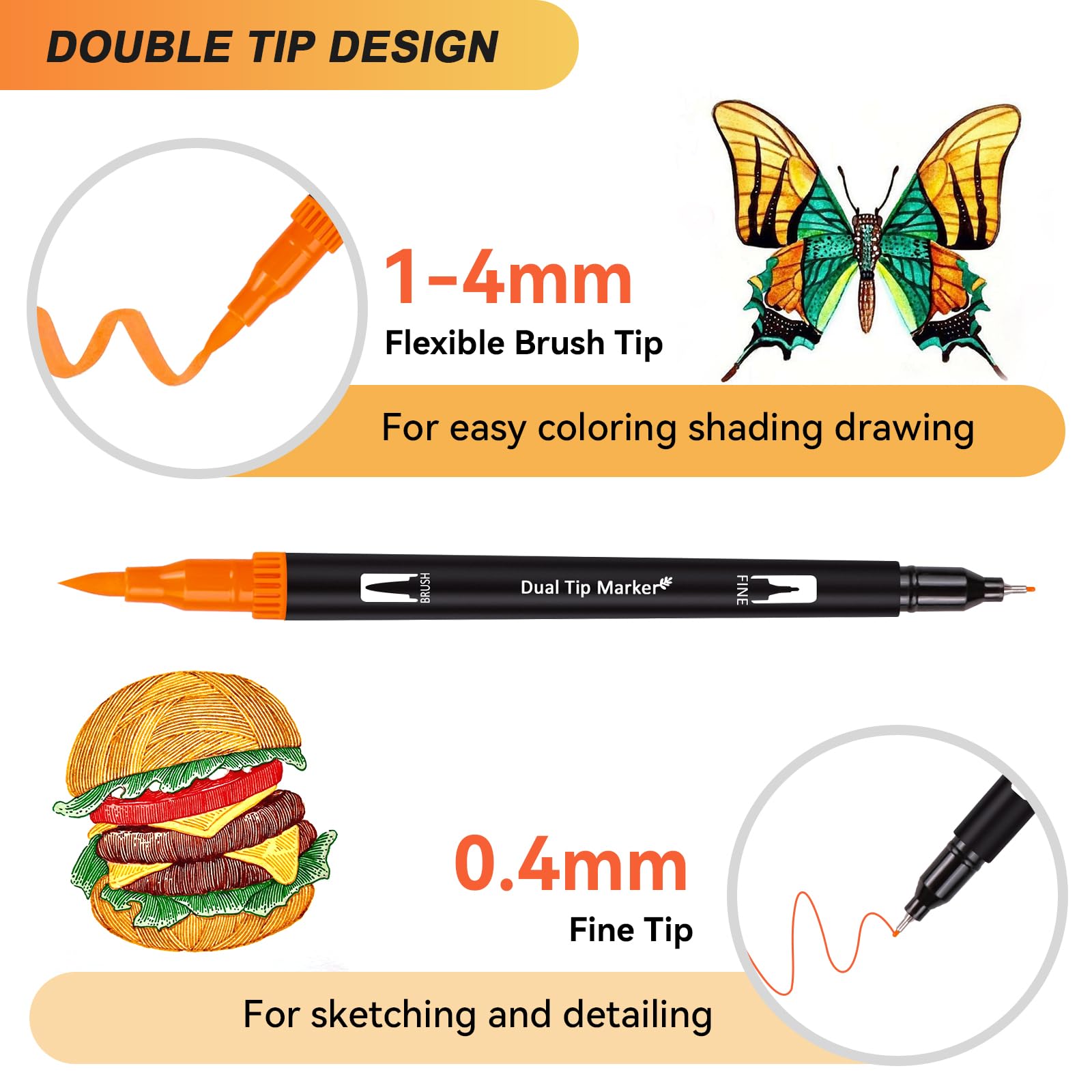 Dual Markers Brush Pens for Adult Coloring Books, 72 Colors Art Marker Set with Fine & Brush Tip Pen for Bullet Journaling, Coloring, Drawing, Hand Lettering, Calligraphy, Art Supplies