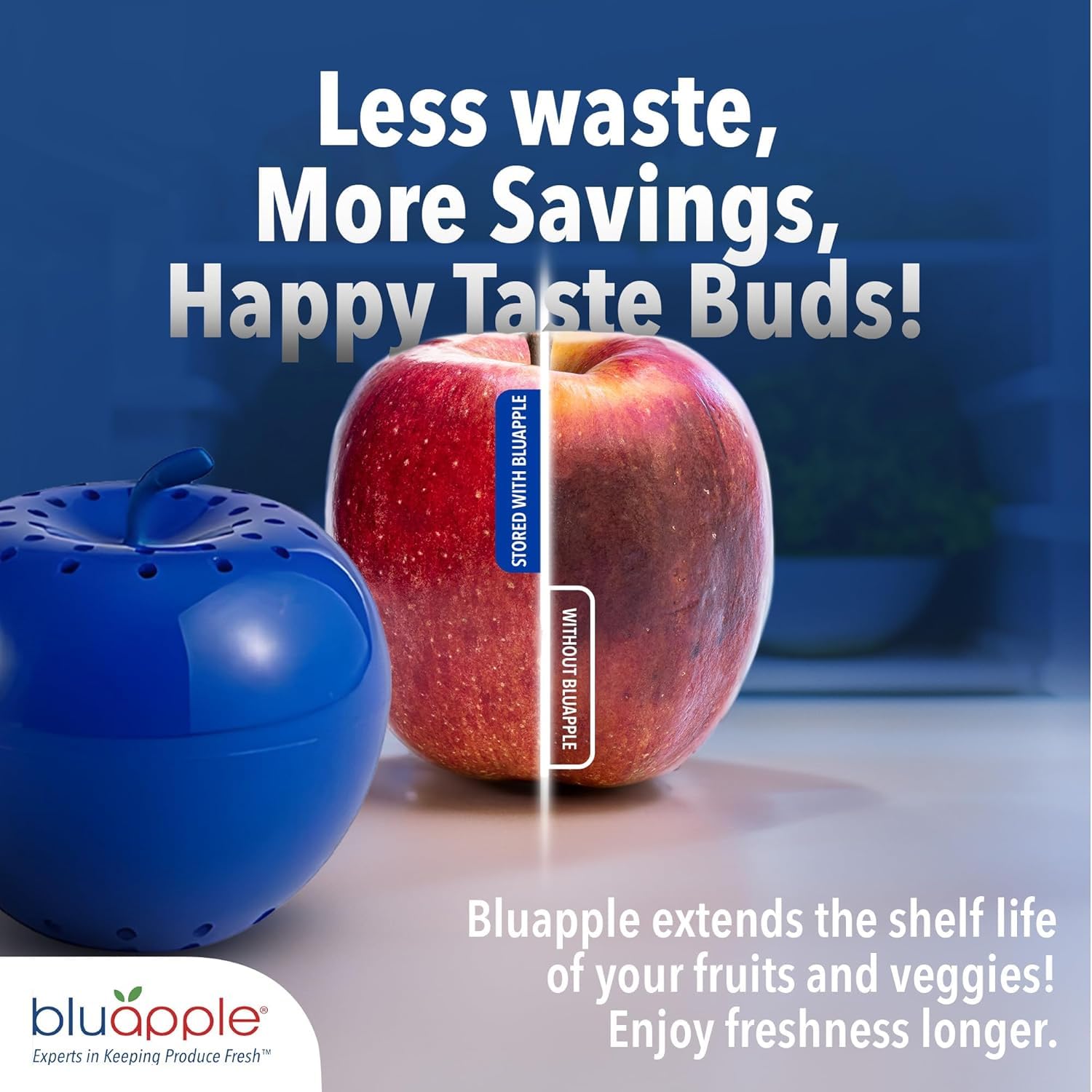 Bluapple Produce Saver 2-Pack - Keeps Fruits & Vegetables Fresh Longer in Refrigerator Crisper, Shelves, and Fruit Bowls, Lasts up to 3 Months, Ethylene Gas Absorber, BPA Free