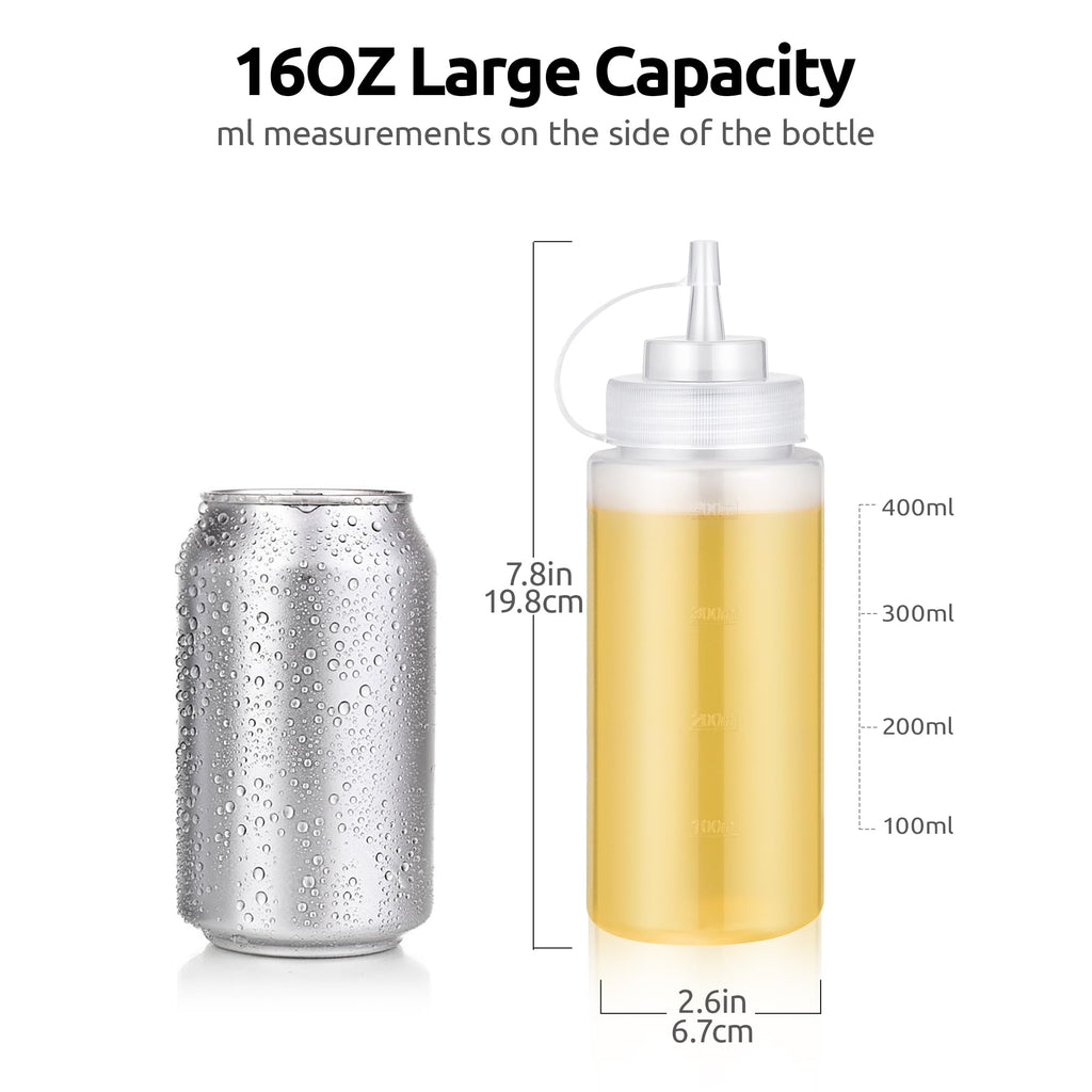 U-Taste 16 OZ Condiment Squeeze Bottles with Twist on Caps and Measurement, Leakproof Squirt Reusable Plastic Sauces Oil Container Dispenser for Ketchup, BBQ, Grilling, Salad Dressing (Pack of 6)
