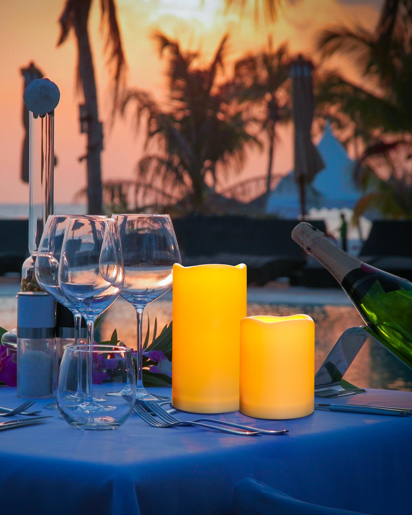 Flameless Candles Battery Operated Candles LED Outdoor Waterproof Candles Plastic Fake Candles with Remote Timers Set of 3(Ivory)