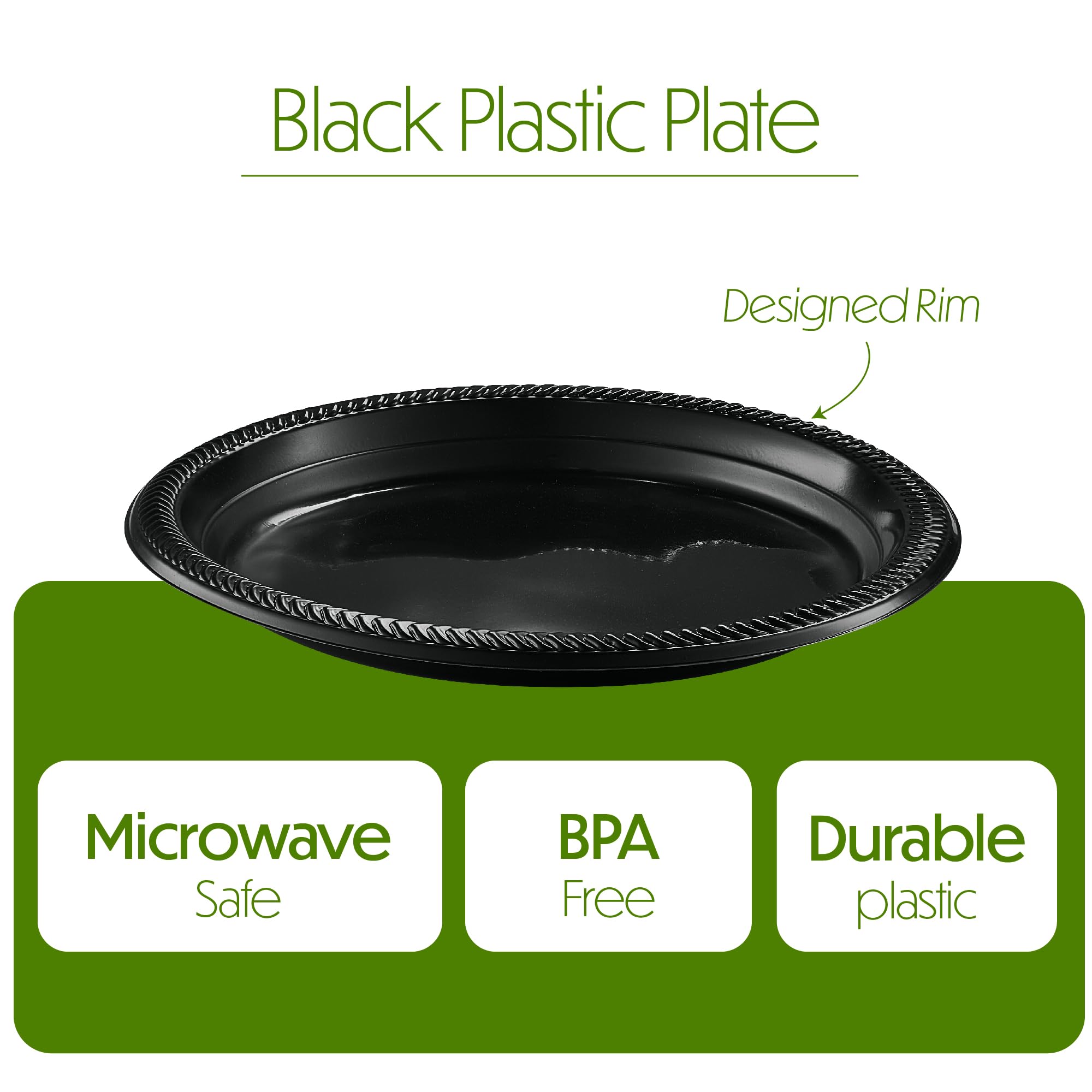 PLASTICPRO 100 PCS Black Plastic Plates Light Weight 9 Inch Plastic Dinner Plates Black Plates Disposable for Party and Wedding