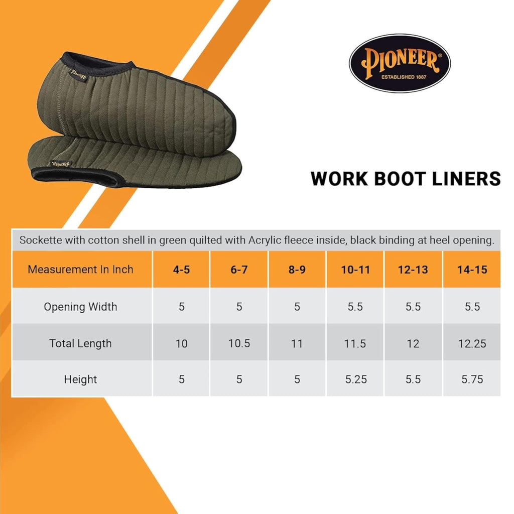 Pioneer Insulated Work Boot Liners for Men and Women - Sockette for Rubber, Plastic, and Work Boots - Size 10