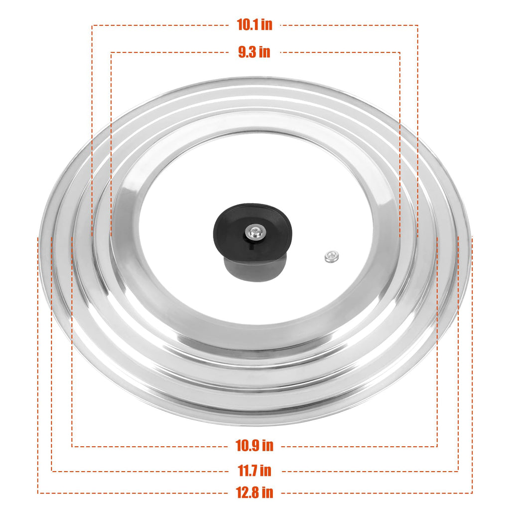 Universal Lid for Pots and Pans Skillets, Pan Cover with Tempered Glass Top Fits 6,7,8 Inch & 8.2, 9, 10, 11, 12 Inch Cookware, Stainless Steel Replacement Frying Pan Cover, Cast Iron Lids