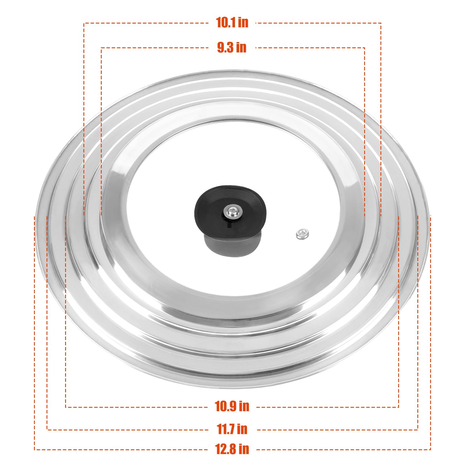 Universal Lid for Pots and Pans Skillets, Pan Cover with Tempered Glass Top Fits 6,7,8 Inch & 8.2, 9, 10, 11, 12 Inch Cookware, Stainless Steel Replacement Frying Pan Cover, Cast Iron Lids