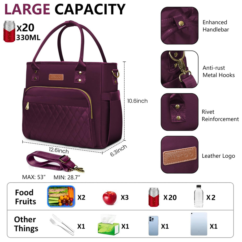 Lunch Bag Lunch Box Women - Leakproof Insulated Lunch Cooler Bag for Women - Large Lunch Tote Bags Adults